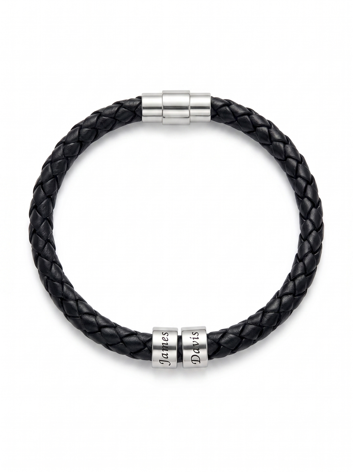Suzette Women's Custom Engraved Leather Bracelet, Personalized Name Bead Bracelet