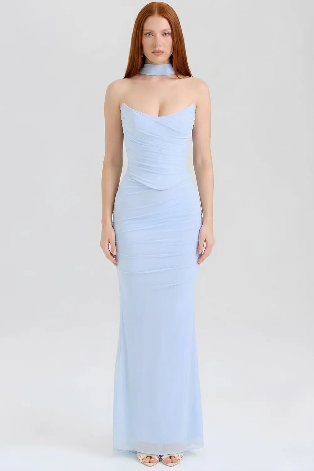 Uloria Strapless Ruched Wedding Guest Maxi Dress