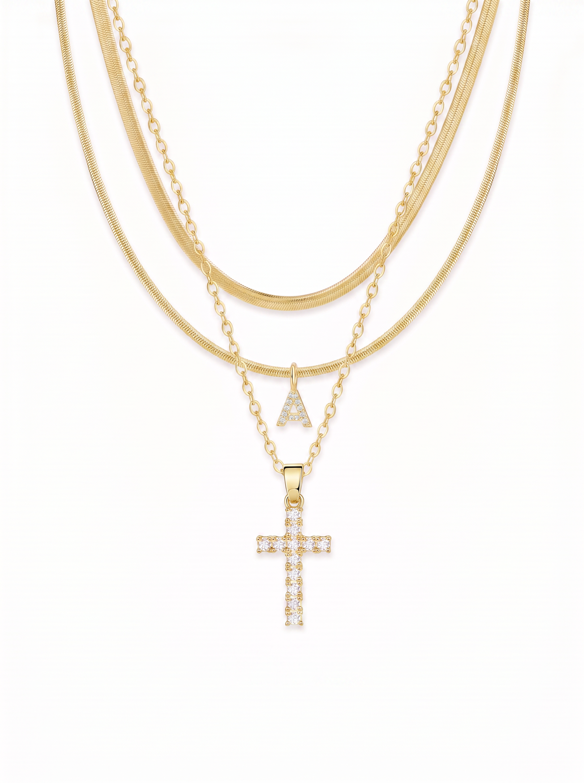 Camille Women's Custom Cross Necklace, Layered Initial Necklace