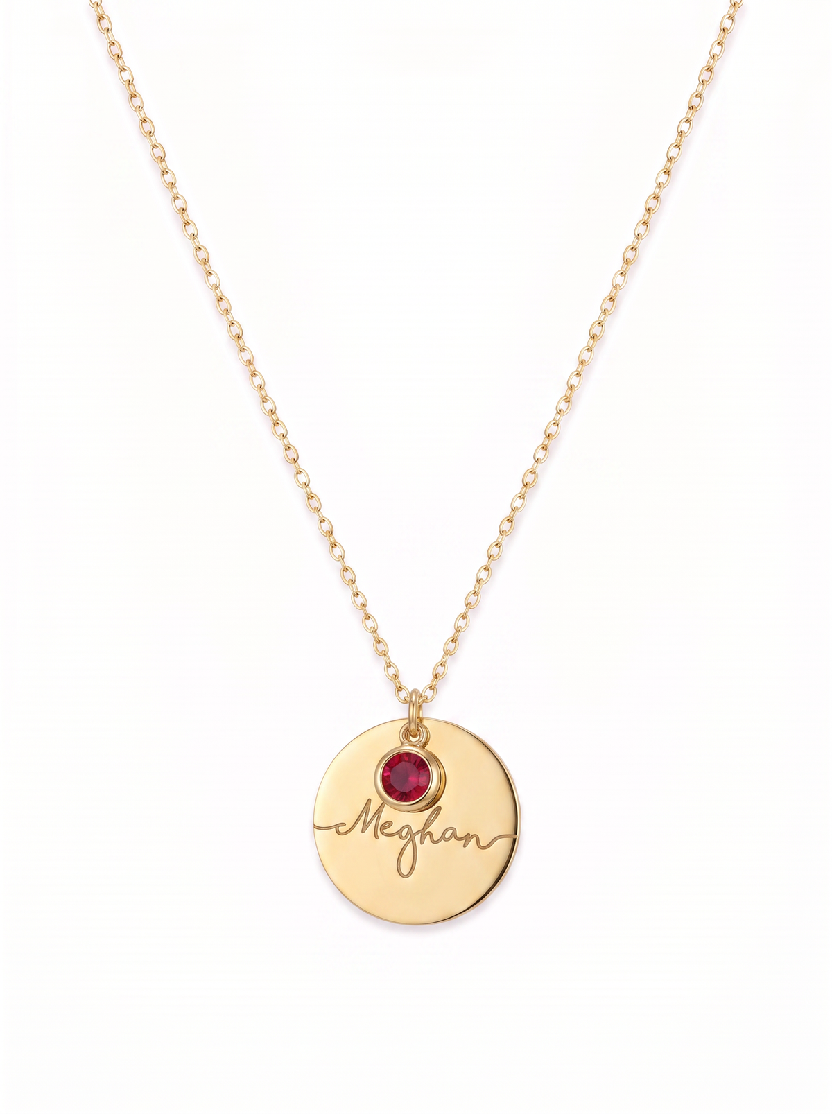 Aurore Women's Custom Birthstone Necklace, Engraved Name Disc