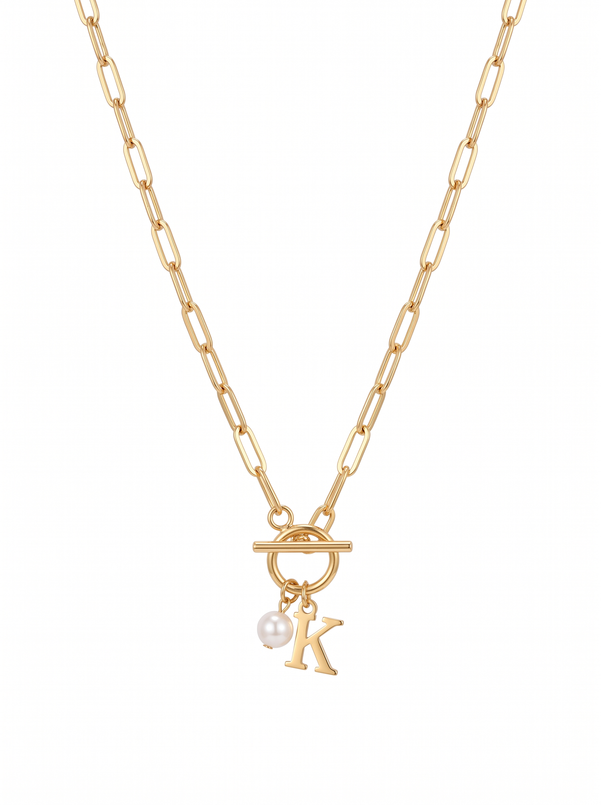Fleur Women's Custom Paperclip Charm Necklace, Toggle Initial Necklace