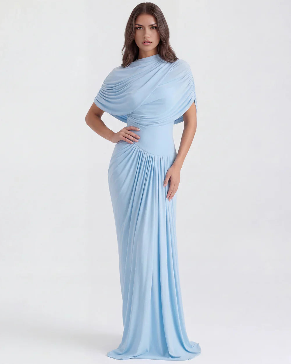 Queravie Asymmetrical Draped Evening Maxi Dress