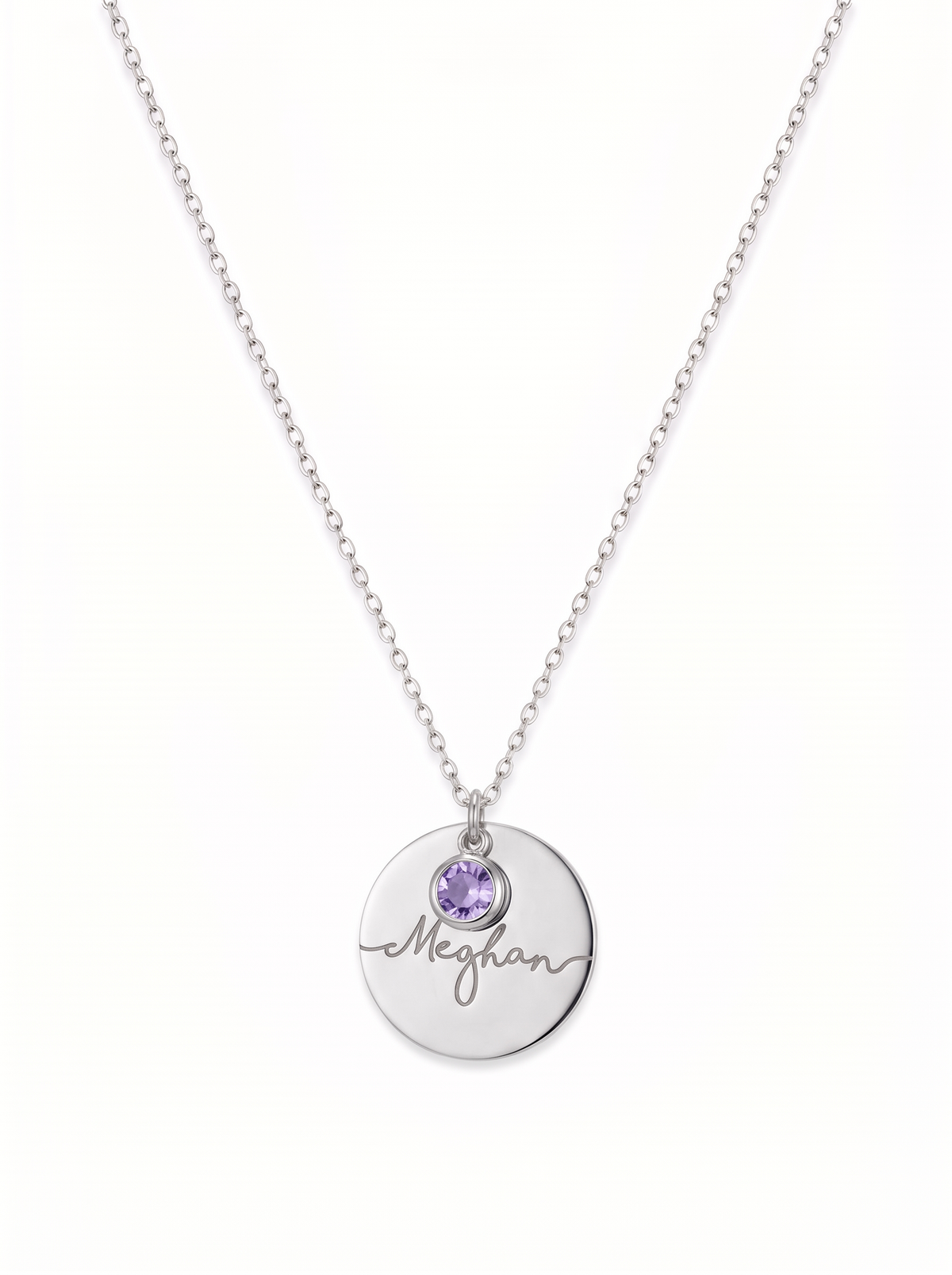 Aurore Women's Custom Birthstone Necklace, Engraved Name Disc