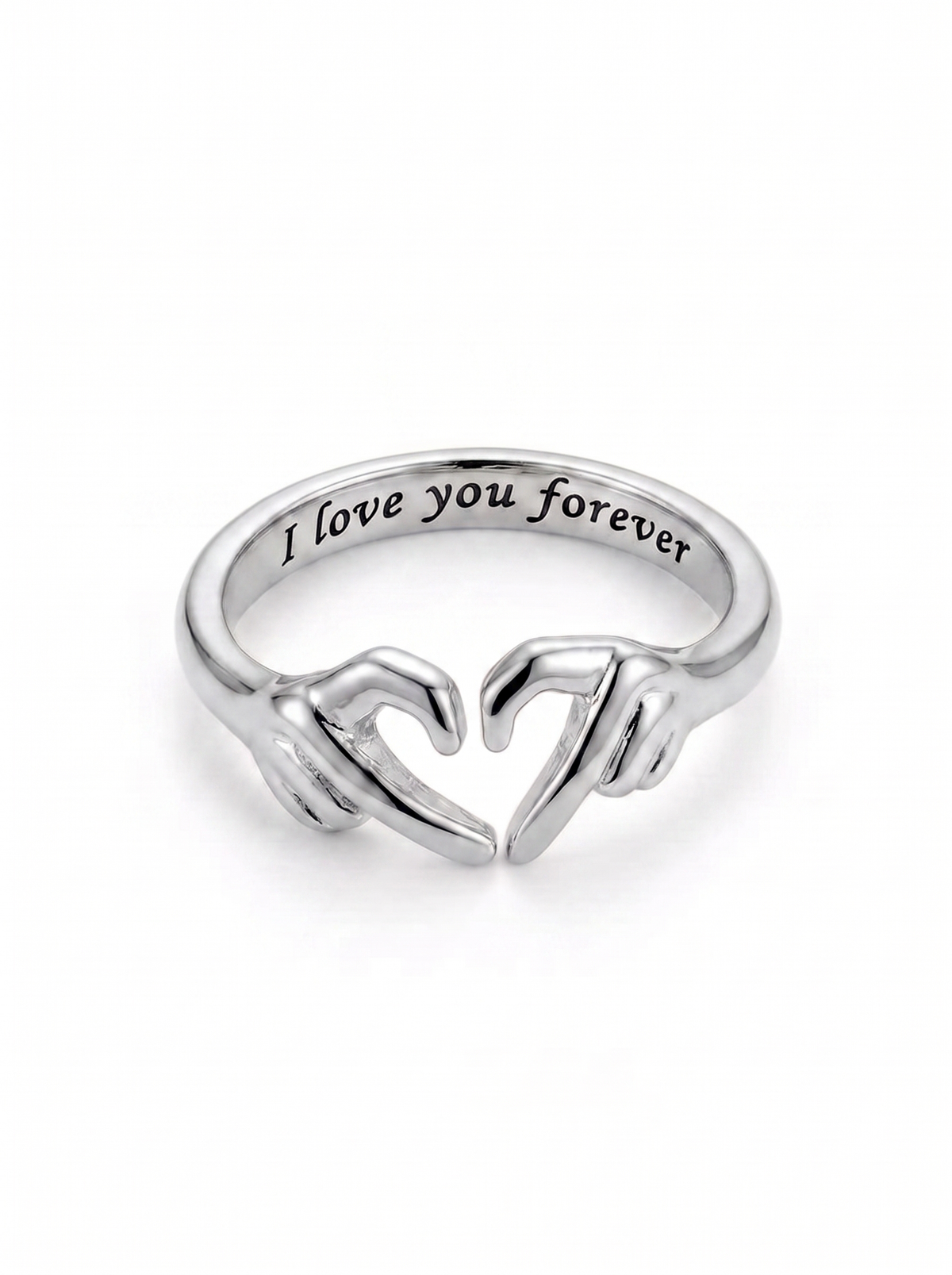 Adeline Women's Engraved Promise Ring, Heart Hands Design