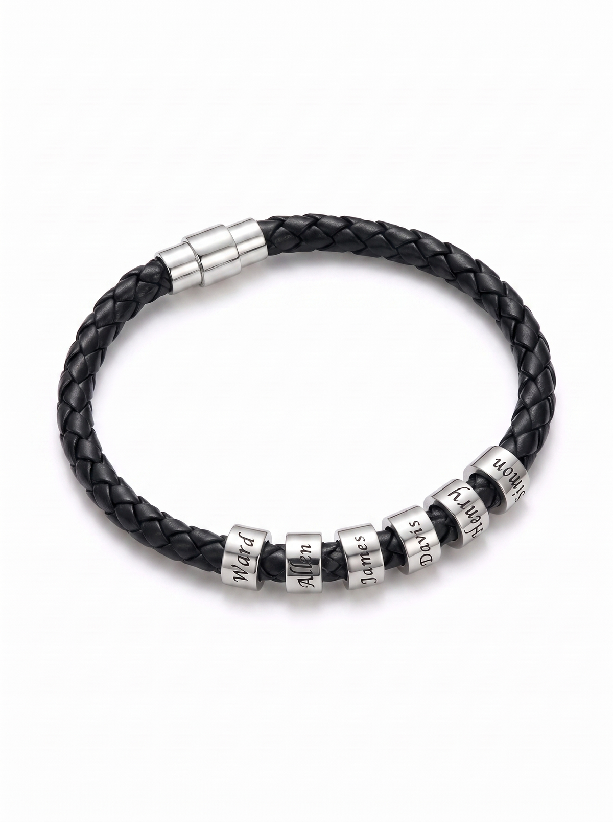 Suzette Women's Custom Engraved Leather Bracelet, Personalized Name Bead Bracelet