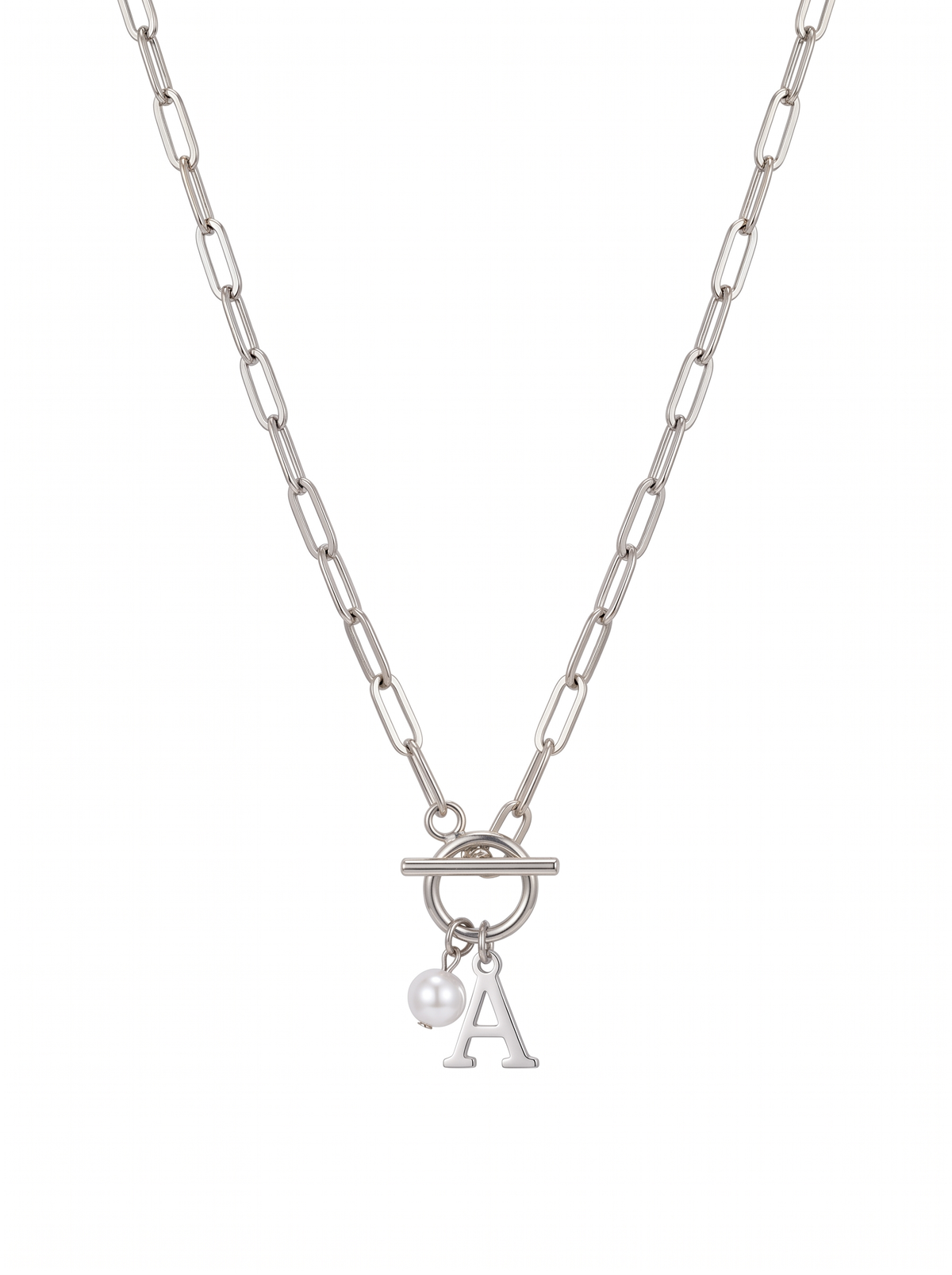 Fleur Women's Custom Paperclip Charm Necklace, Toggle Initial Necklace