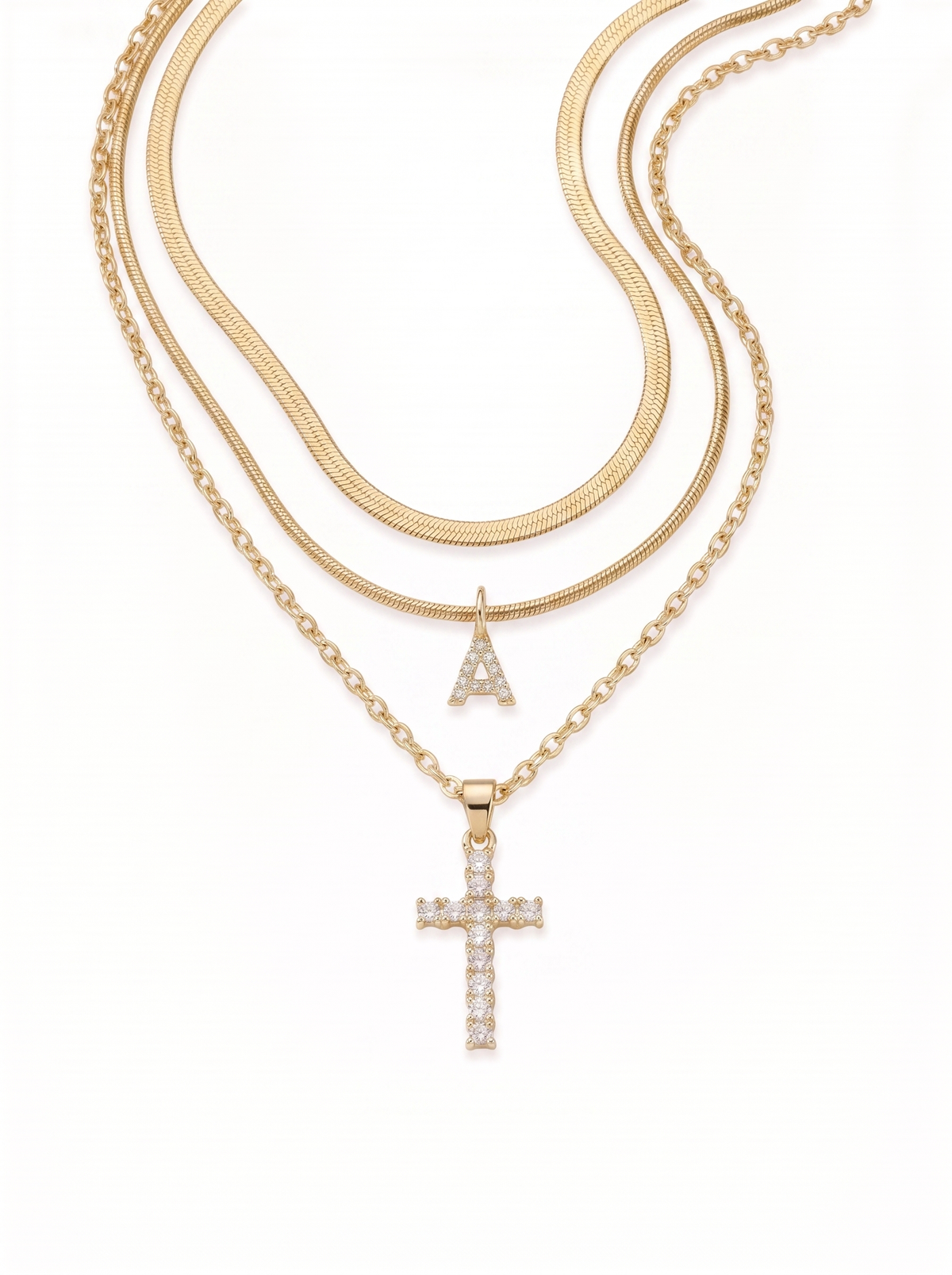 Camille Women's Custom Cross Necklace, Layered Initial Necklace