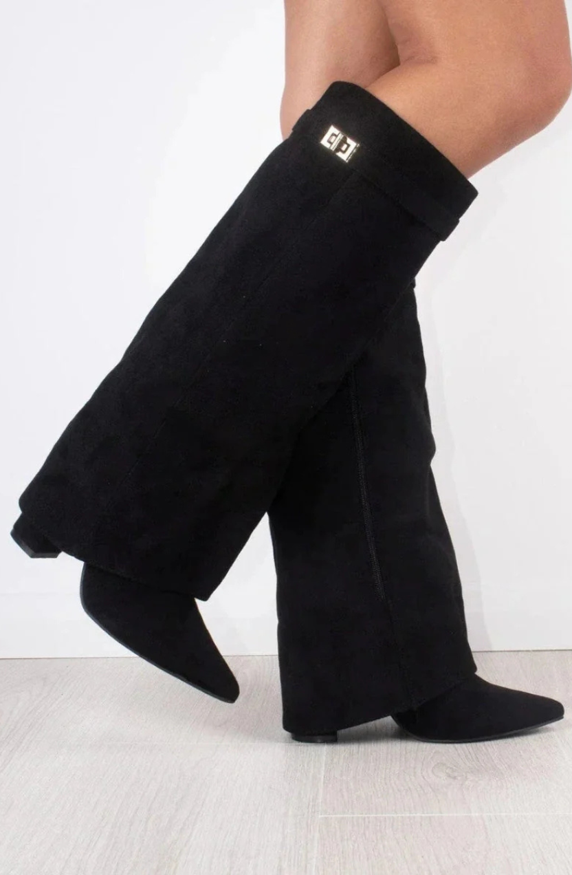 Valora Women's Knee-High Suede Boots, Block Heel Boots – Black