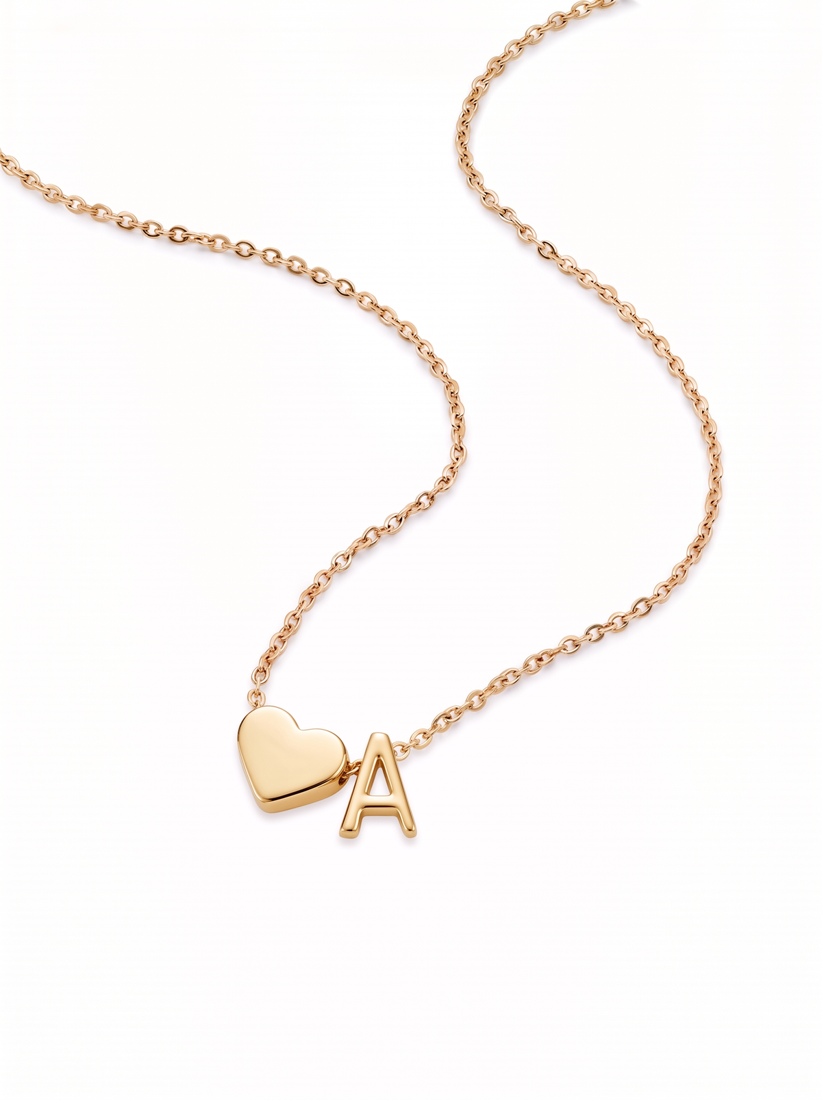 Noelle Women's Custom Initial Heart Necklace, Gold Chain Necklace