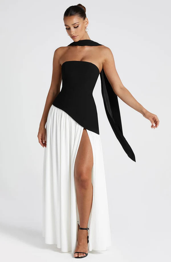 Ulivienne Strapless Pleated Evening Maxi Dress