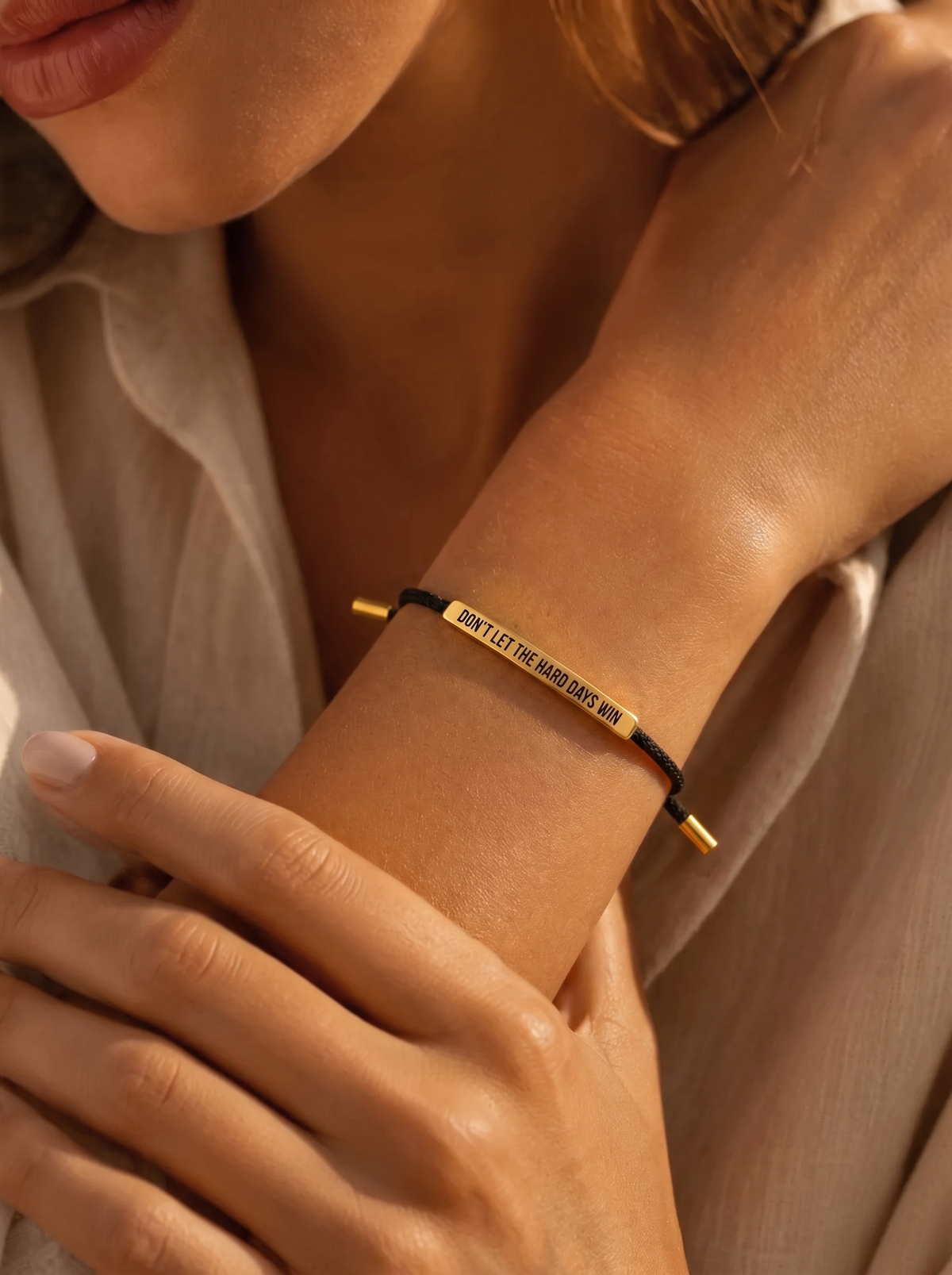 Sandrine Don't Let the Hard Days Win Adjustable Cord Bracelet