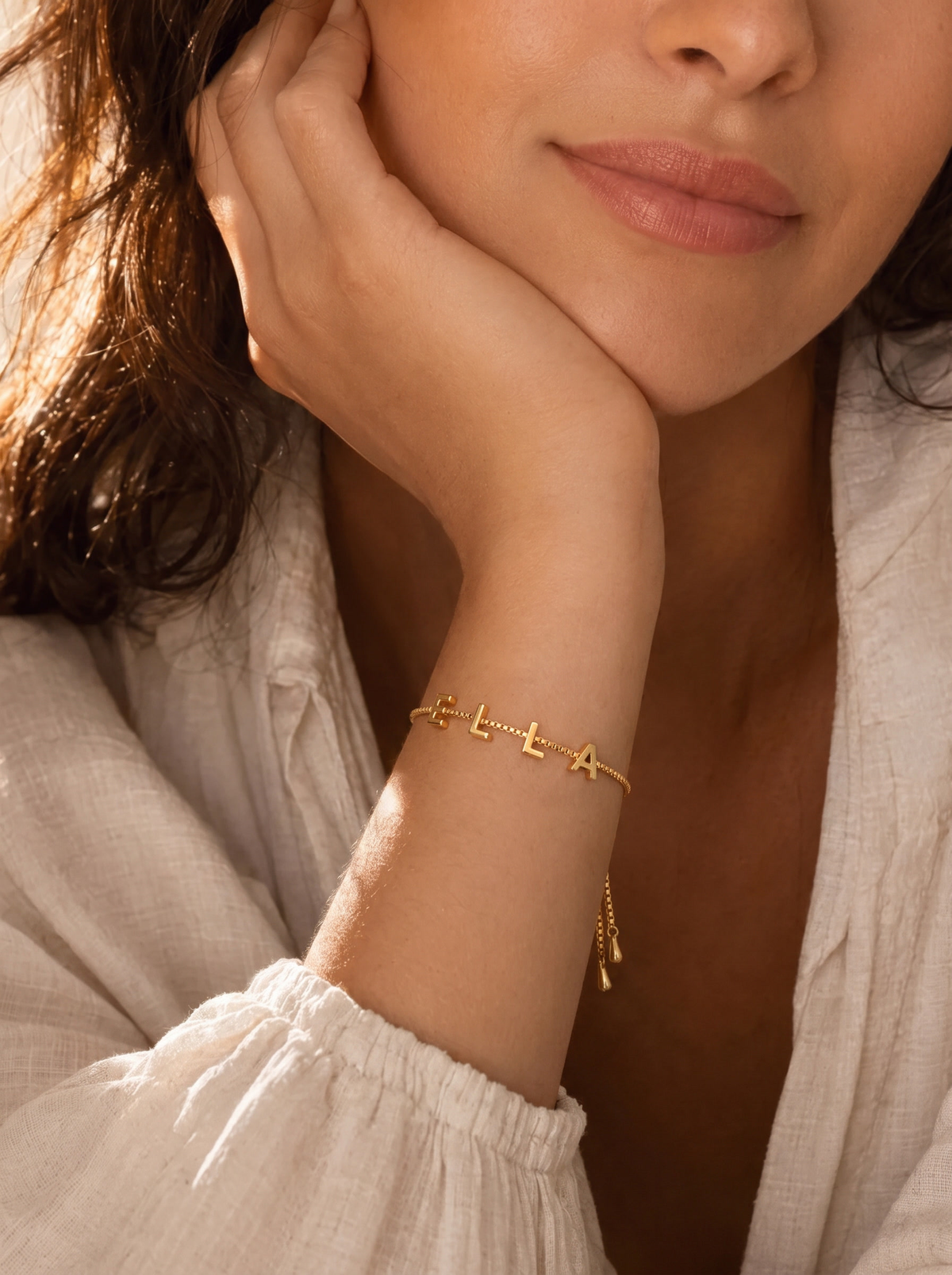 Ophélie Women's Custom Name Bracelet, Gold Bolo Bracelet