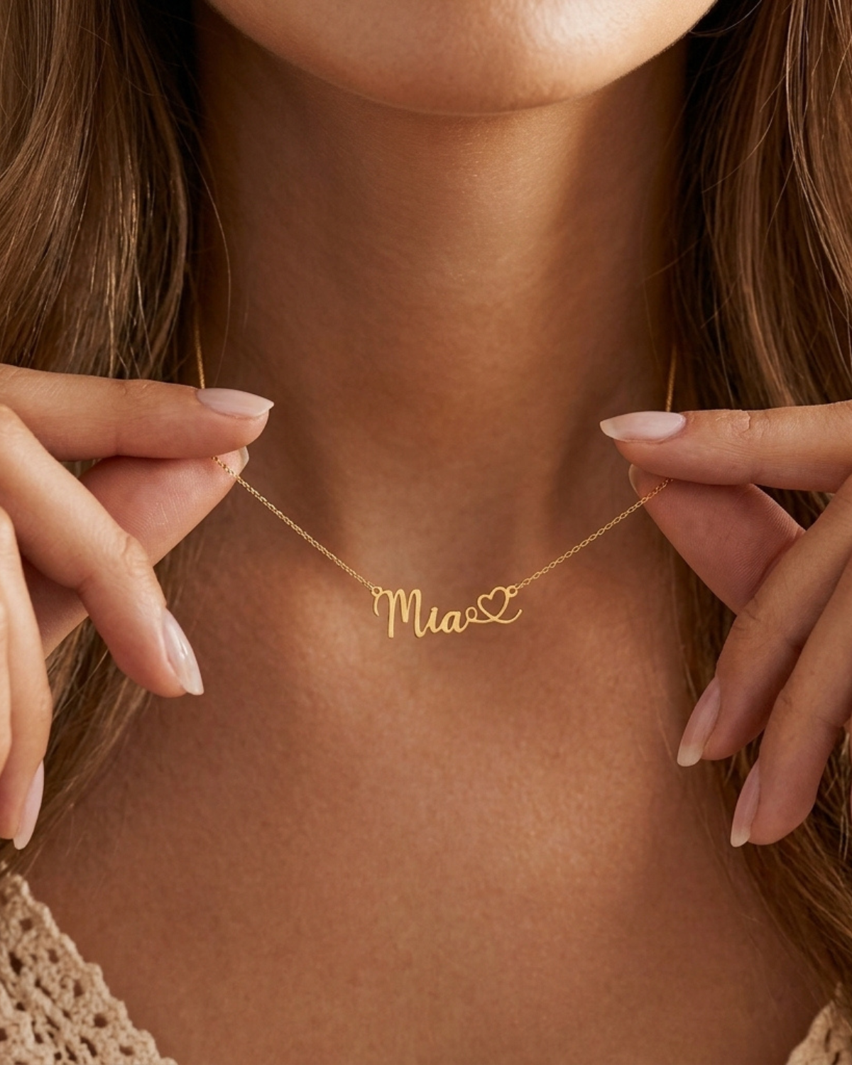 Amara Women's Personalized Name Necklace, Heart Accent Necklace