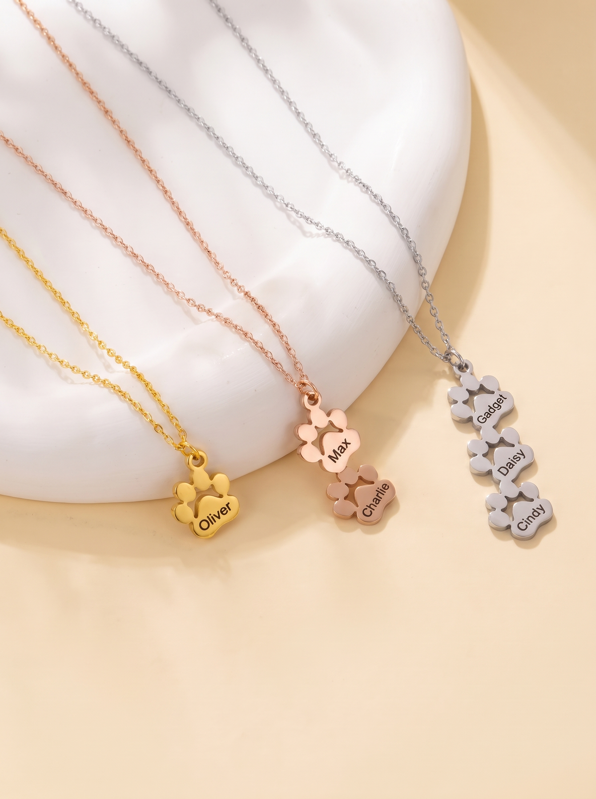 Valerie Women's Personalized Stacked Paw Print Necklace