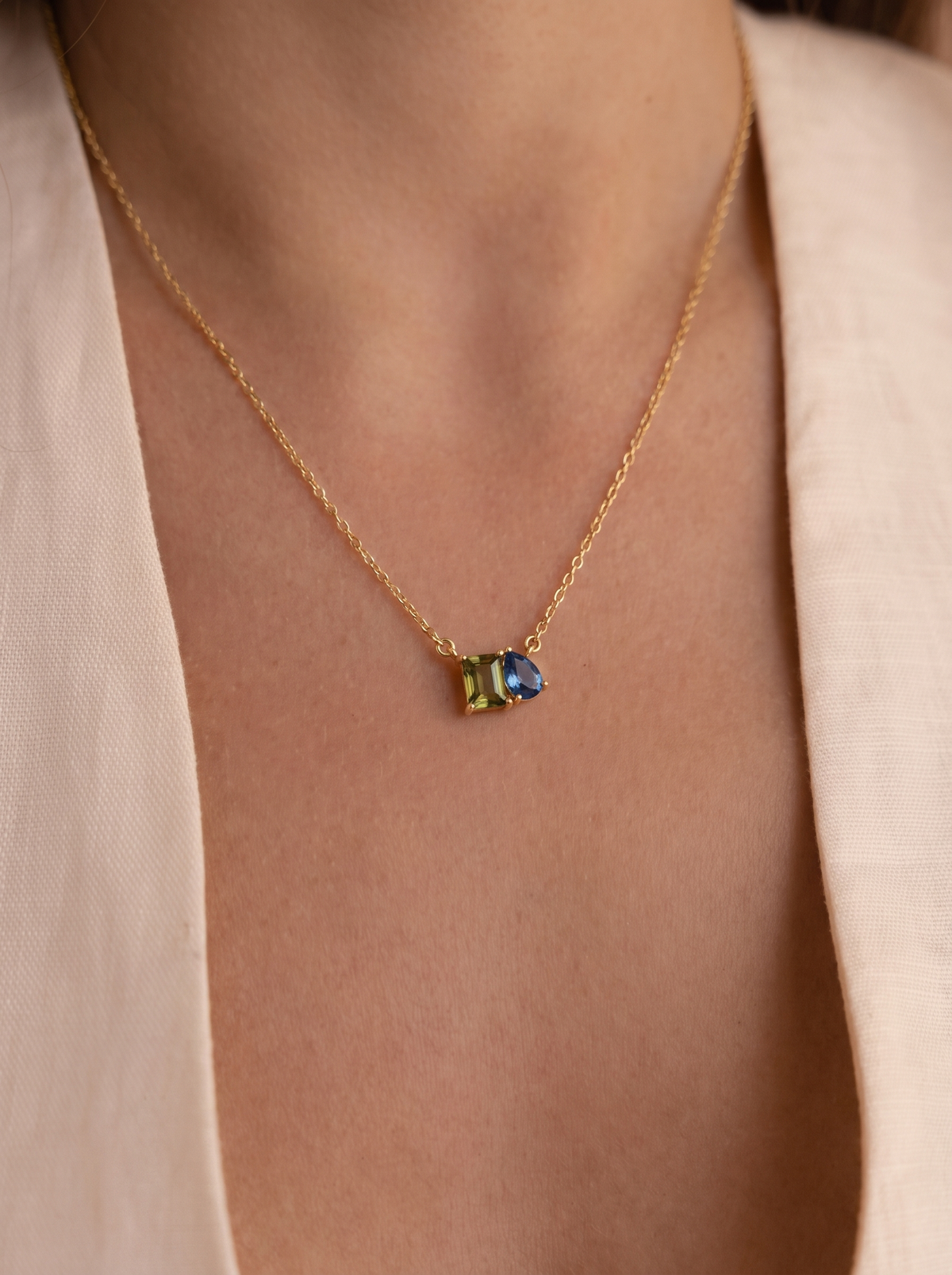 Isla Women's Custom Birthstone Necklace, Two Stone Necklace