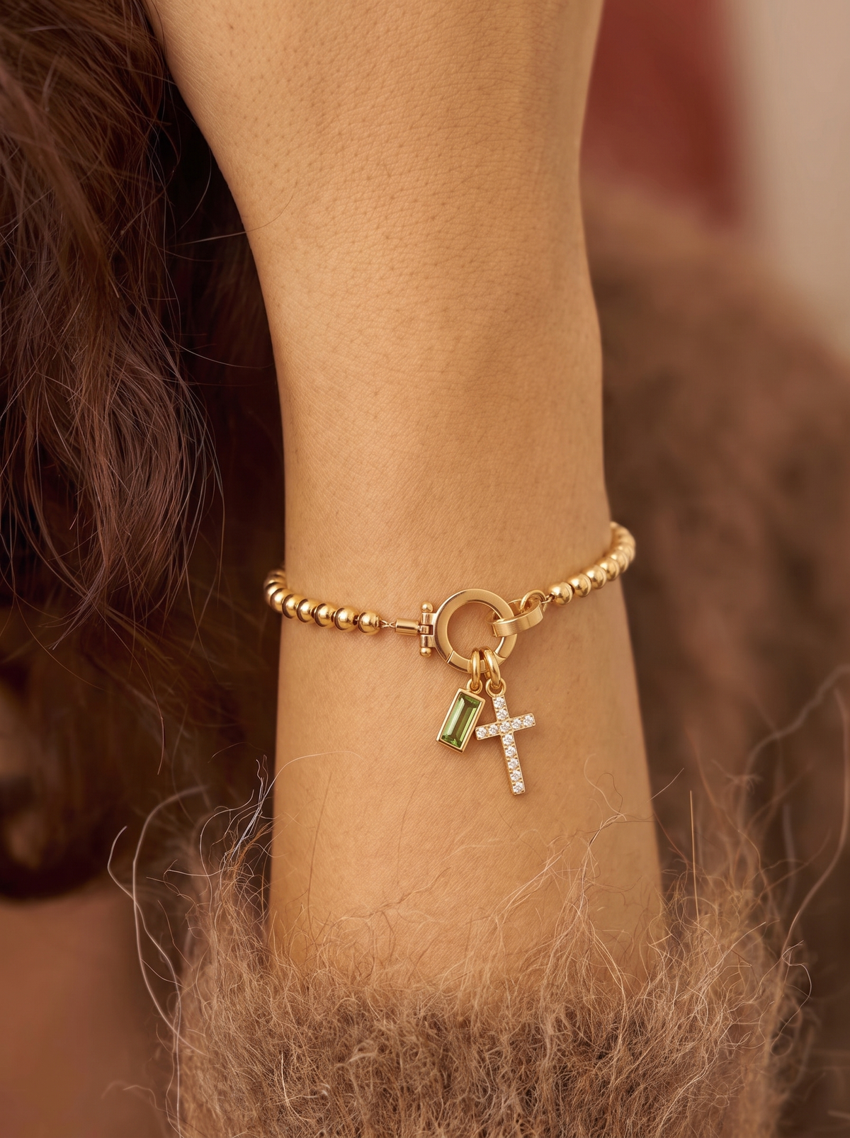 Antonella Women's Custom Birthstone Bracelet, Cross Charm Bracelet