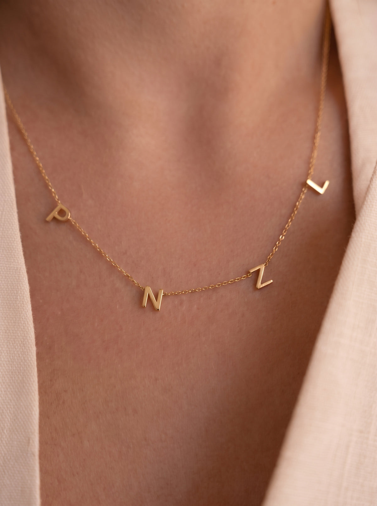 Marion Women's Custom Sideways Initial Necklace, Gold Script Necklace
