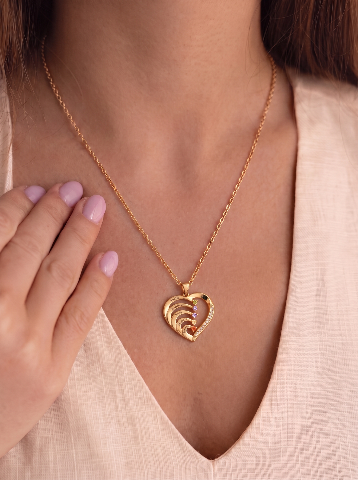 Genevieve Women's Custom Birthstone Heart Necklace