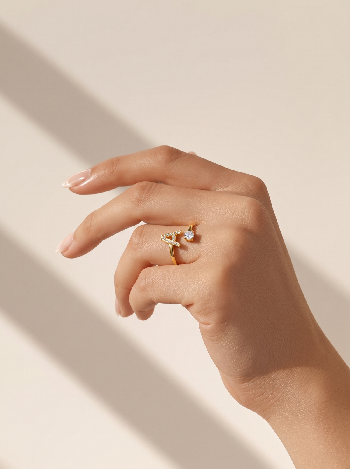 Fantine Women's Custom Initial Ring, Adjustable Open Band