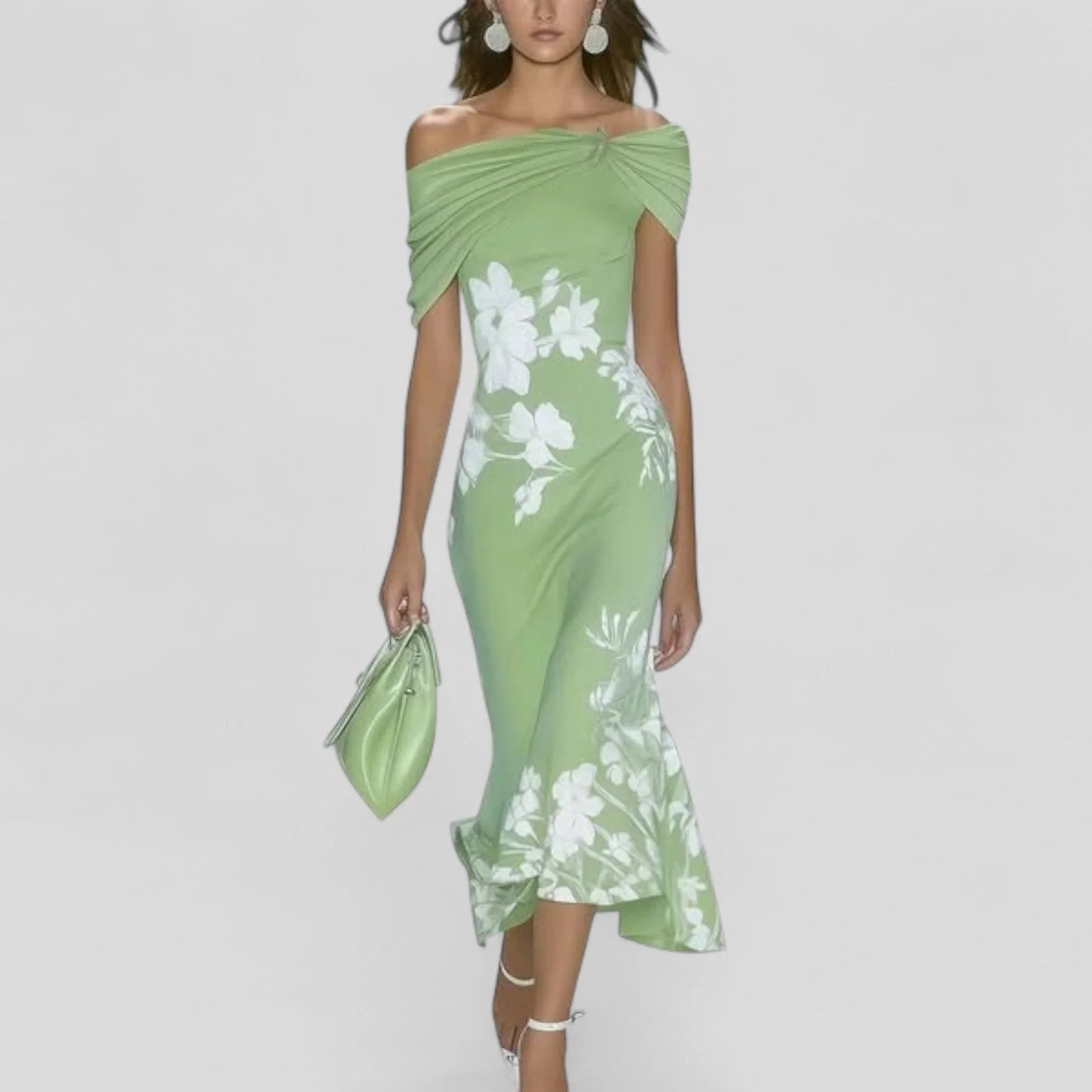 Noravelle Floral Off Shoulder Wedding Guest Midi Dress