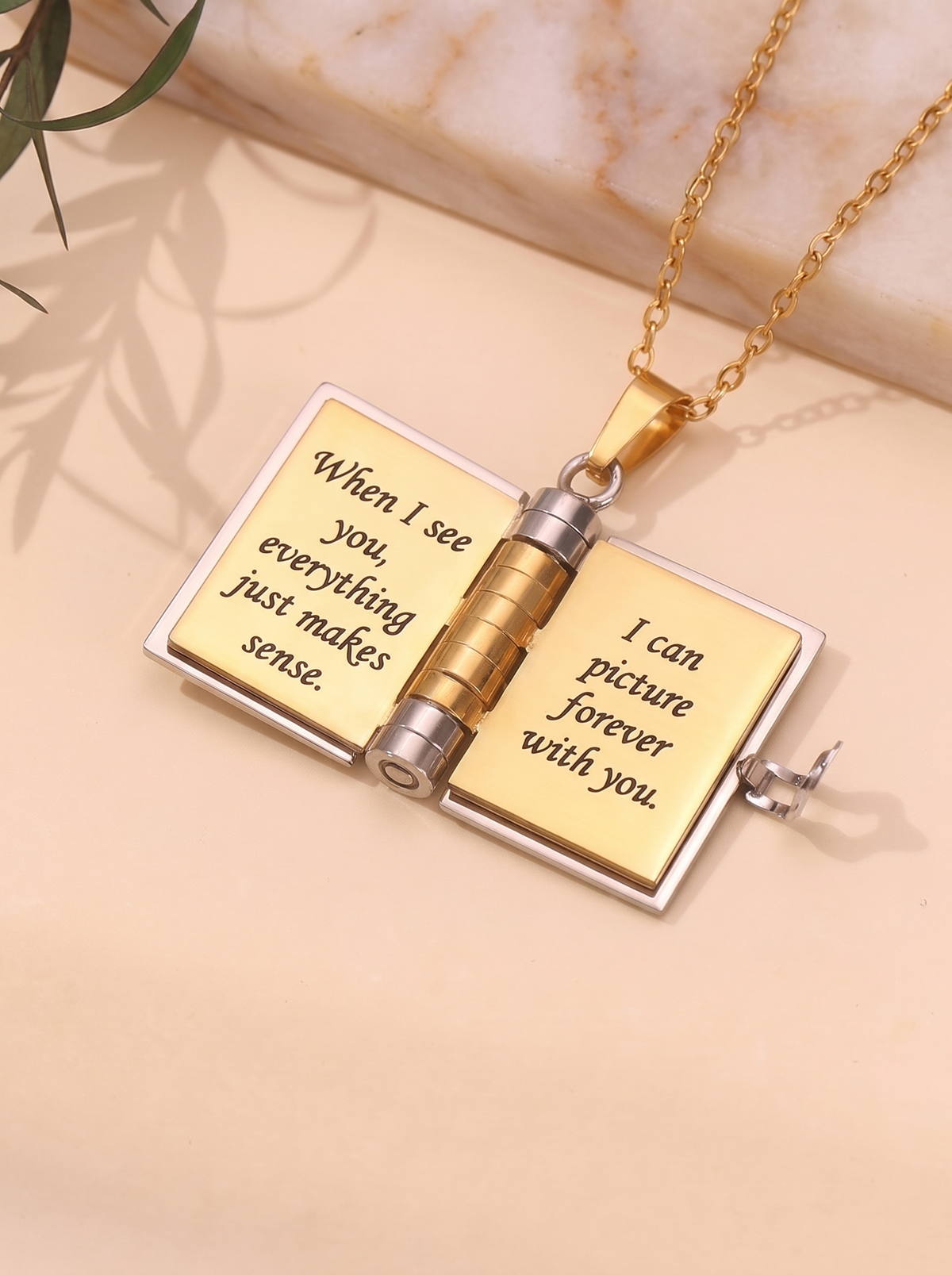 Anastasia Women's Engraved Book Locket Necklace