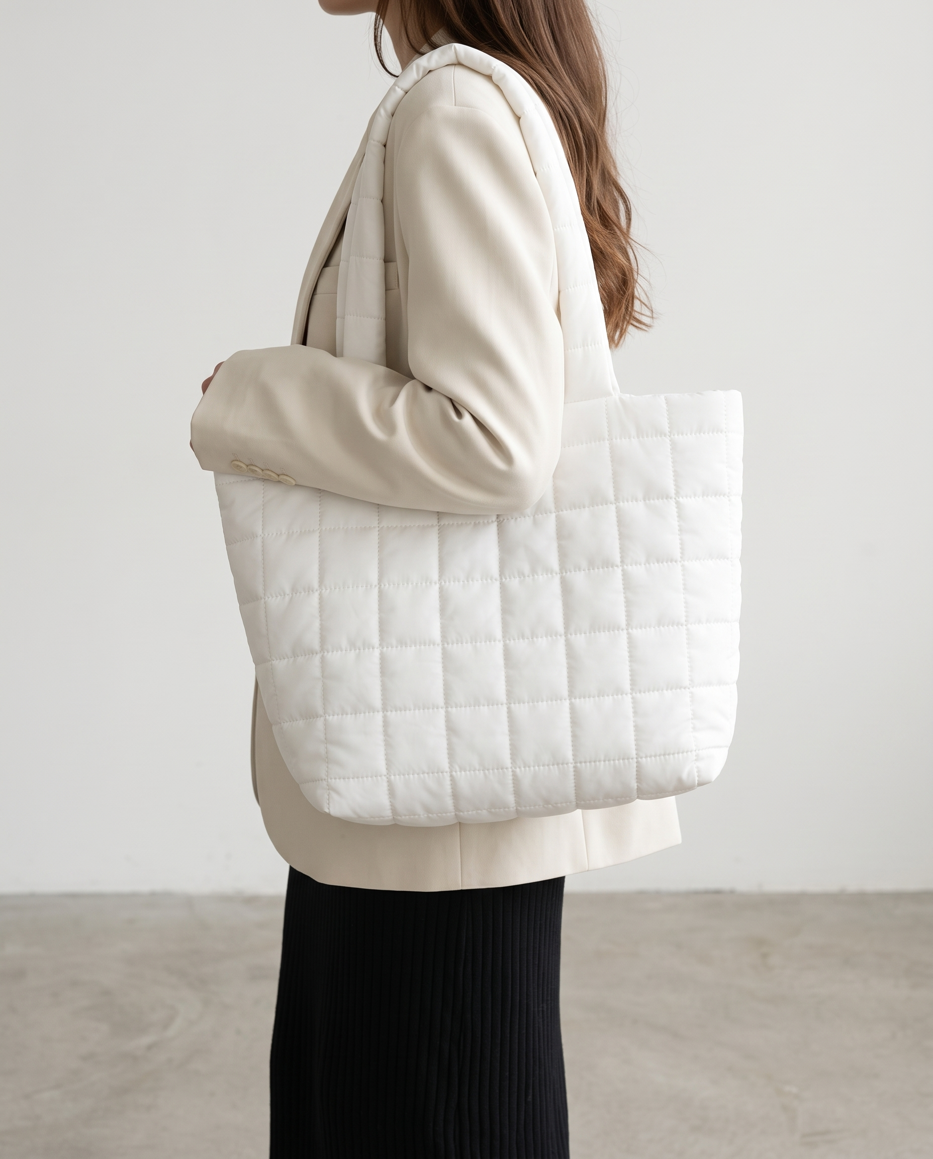 Briony Large Quilted Tote Bag - White
