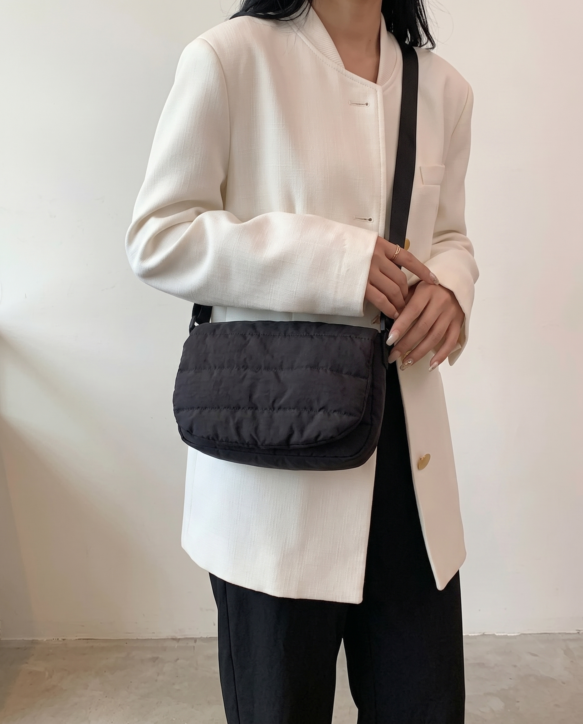 Primella Quilted Crossbody Shoulder Bag - Black