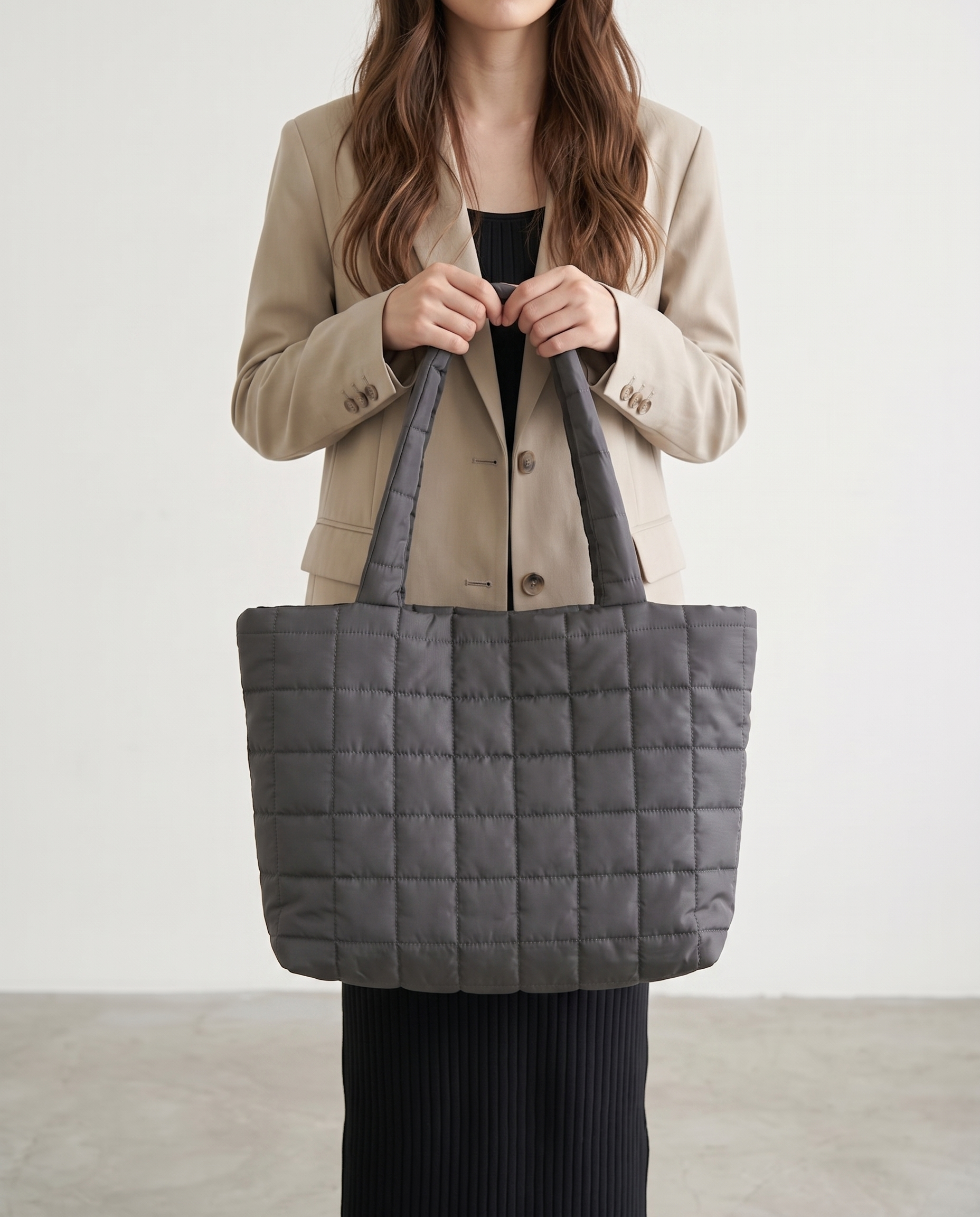 Briony Large Quilted Tote Bag - Grey