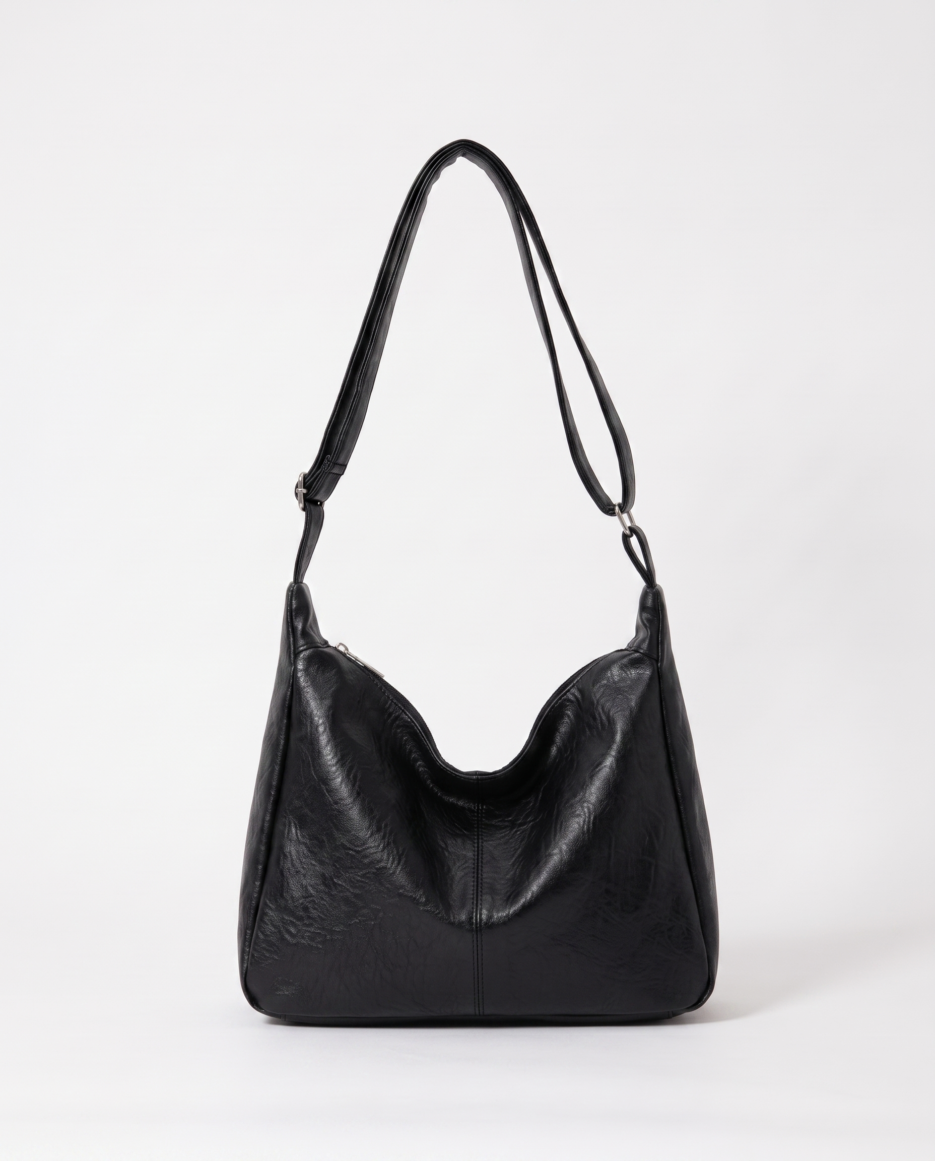 Marcella Adjustable Faux Leather Shoulder Bag - Black