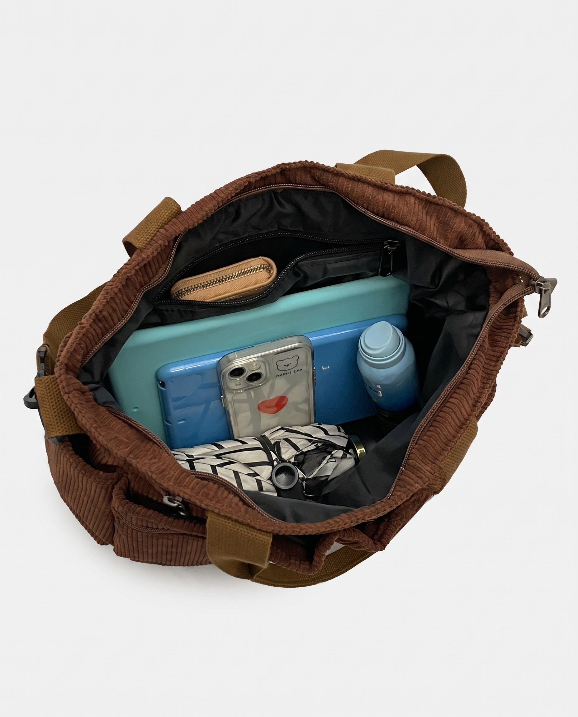 Griselda Corduroy Utility Tote Bag - Coffee