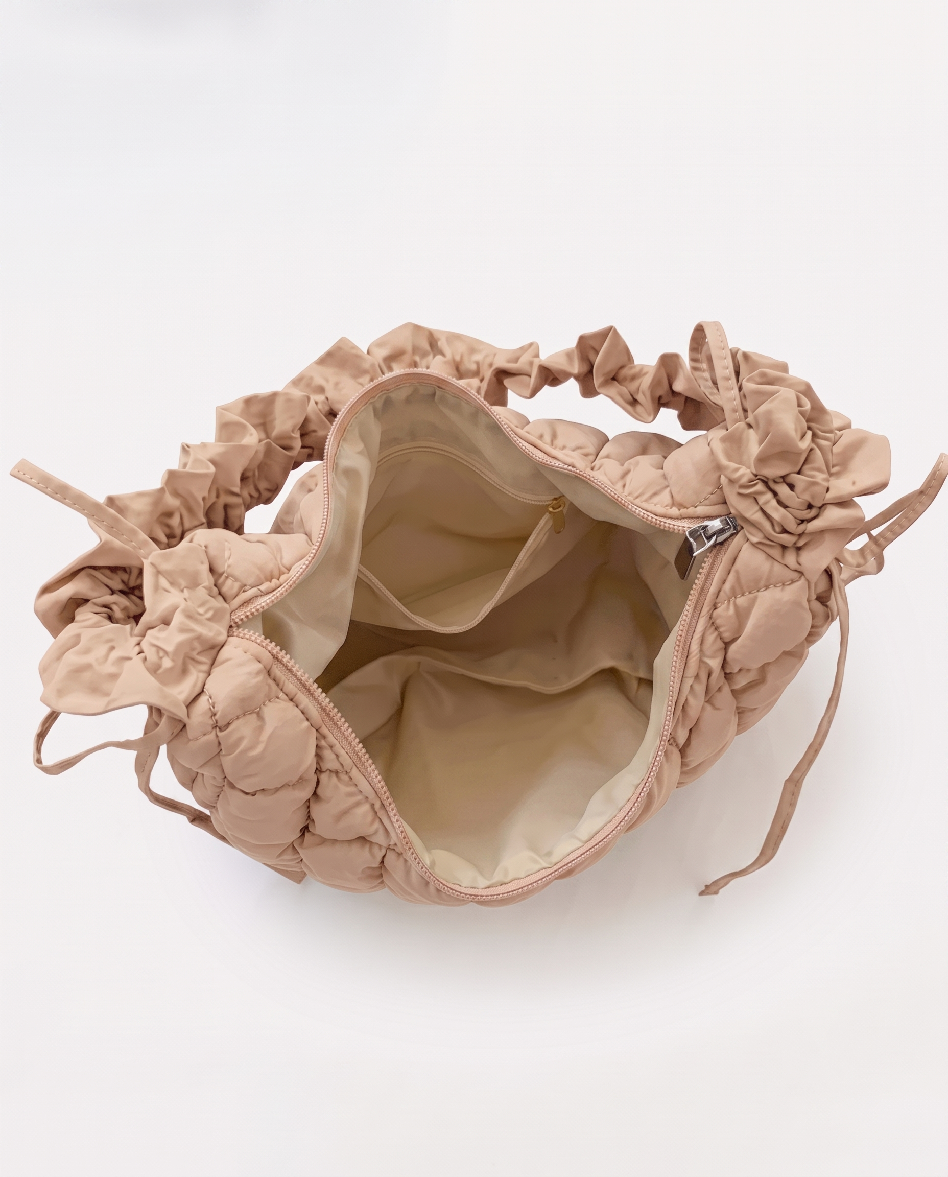 Rosalie Ruffle Quilted Hobo Shoulder Bag - Pink
