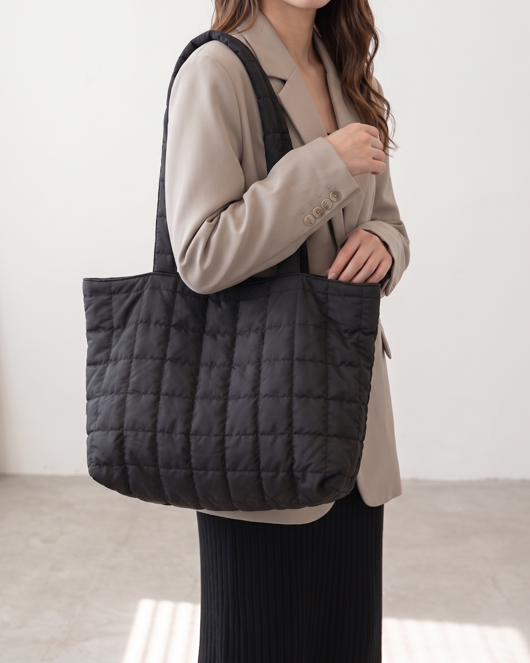 Briony Large Quilted Tote Bag - Black