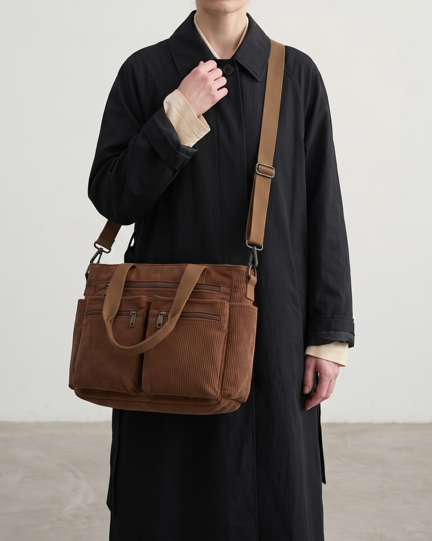 Griselda Corduroy Utility Tote Bag - Coffee