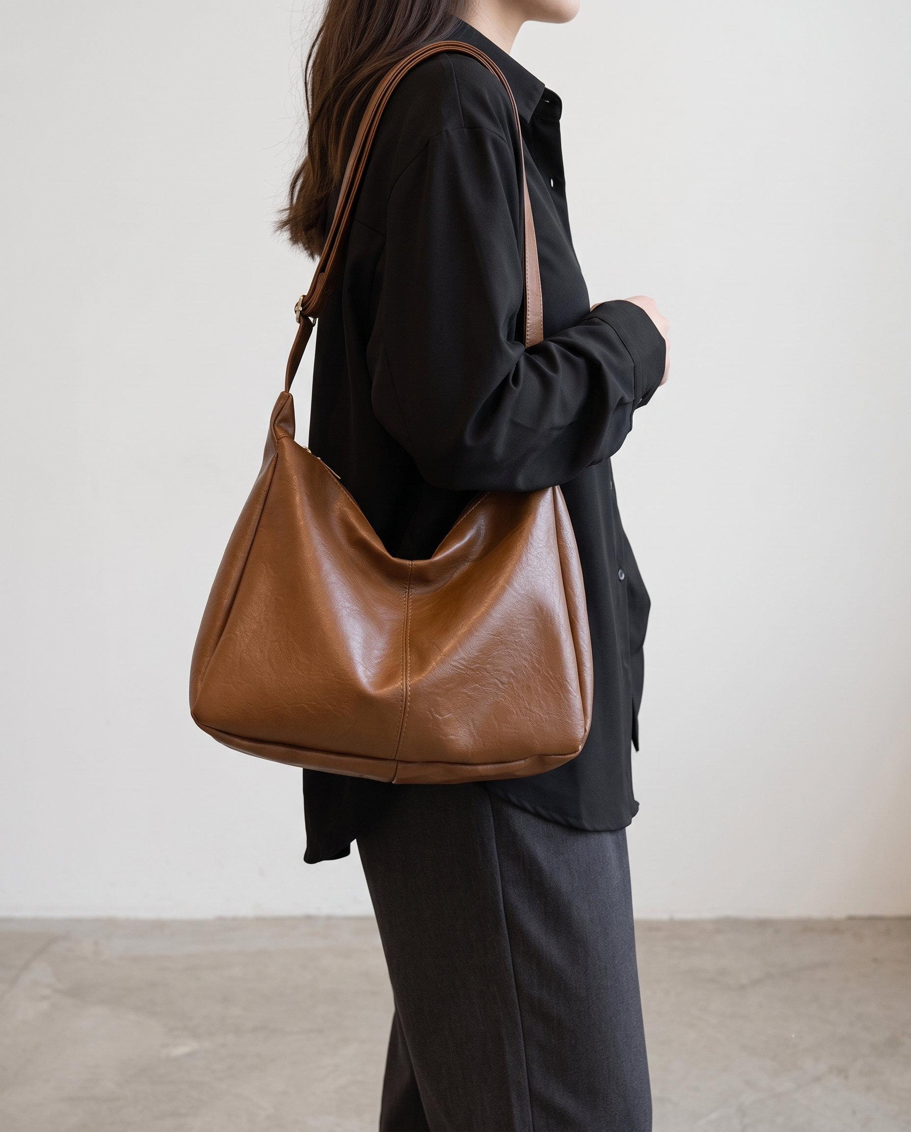 Marcella Adjustable Faux Leather Shoulder Bag - Light Brown