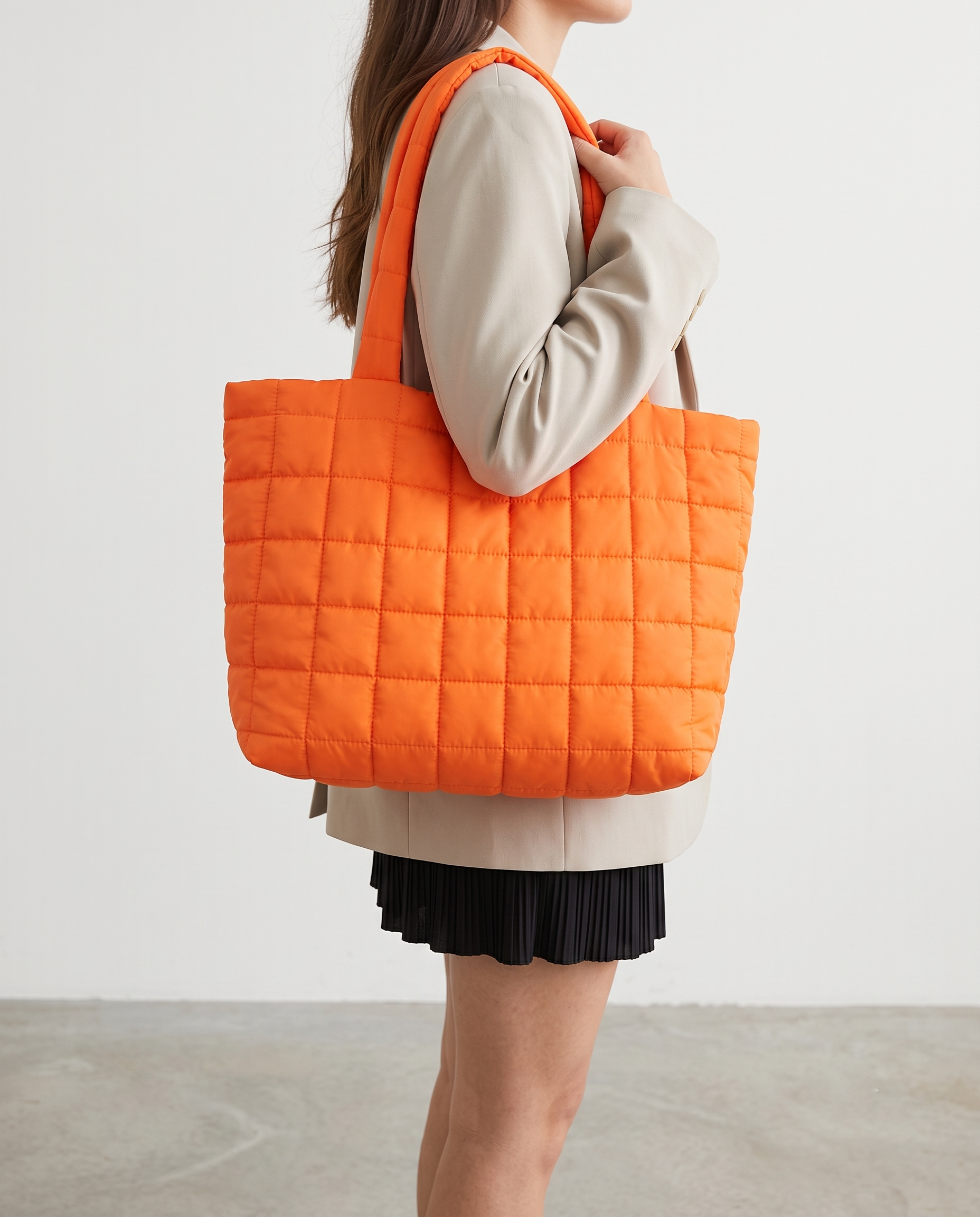 Briony Large Quilted Tote Bag - Orange