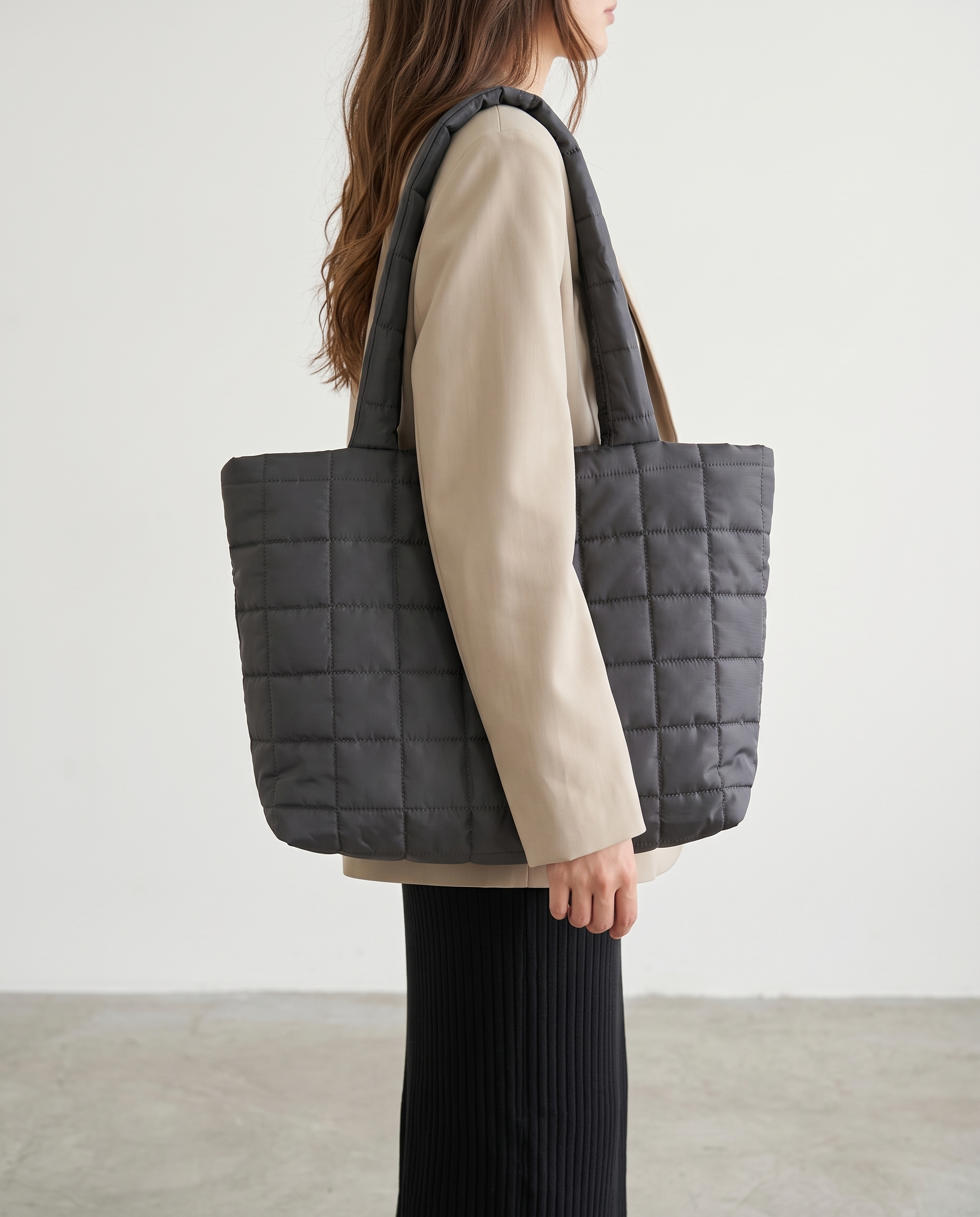 Briony Large Quilted Tote Bag - Grey
