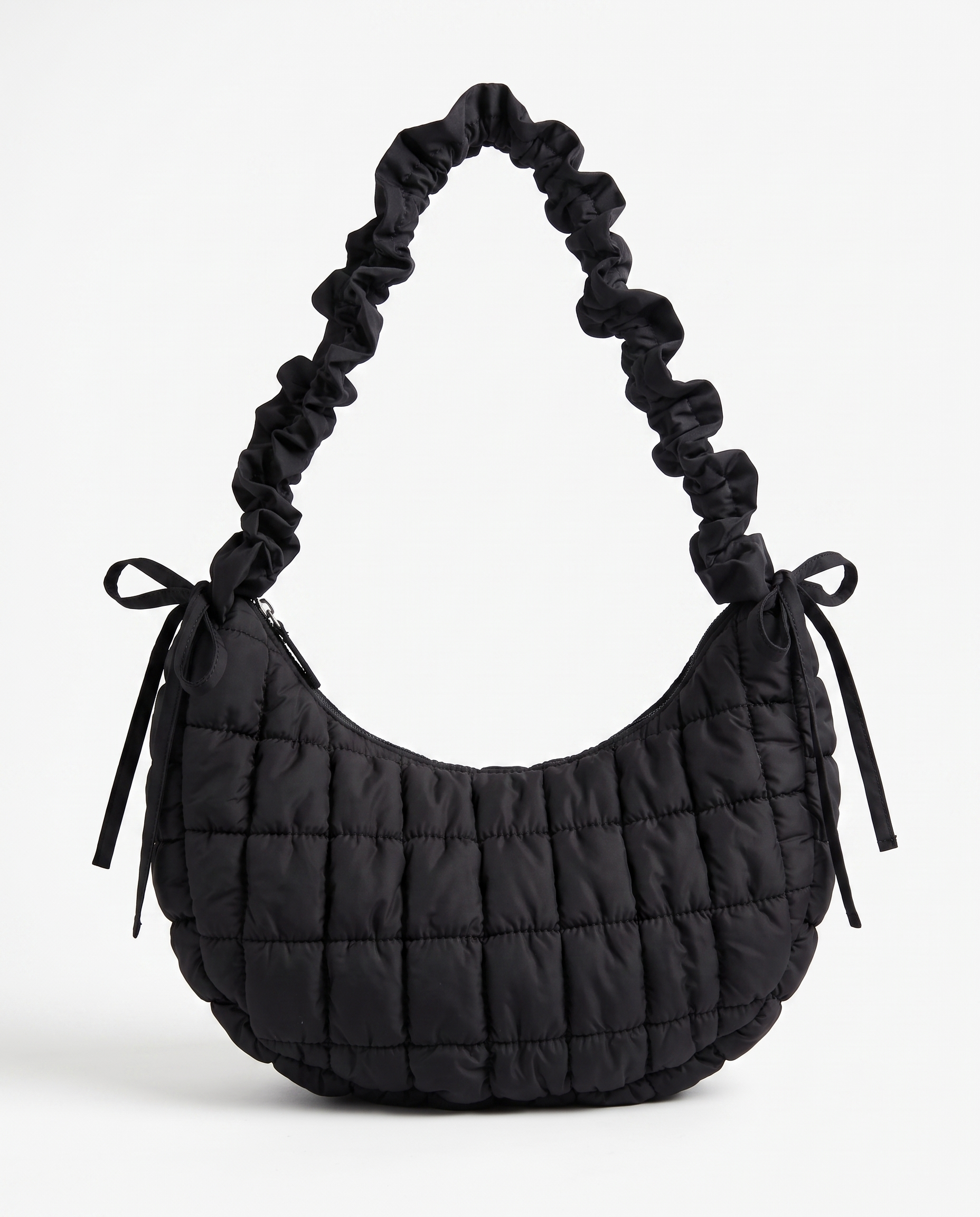 Rosalie Ruffle Quilted Hobo Shoulder Bag - Black