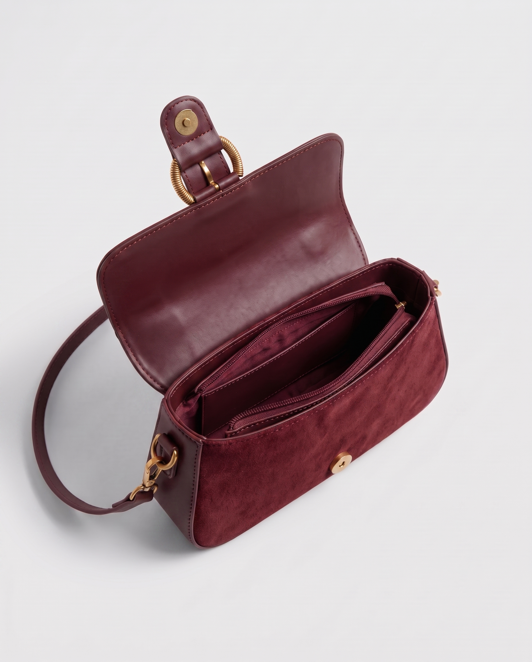 Verity Suede Shoulder Bag - Burgundy