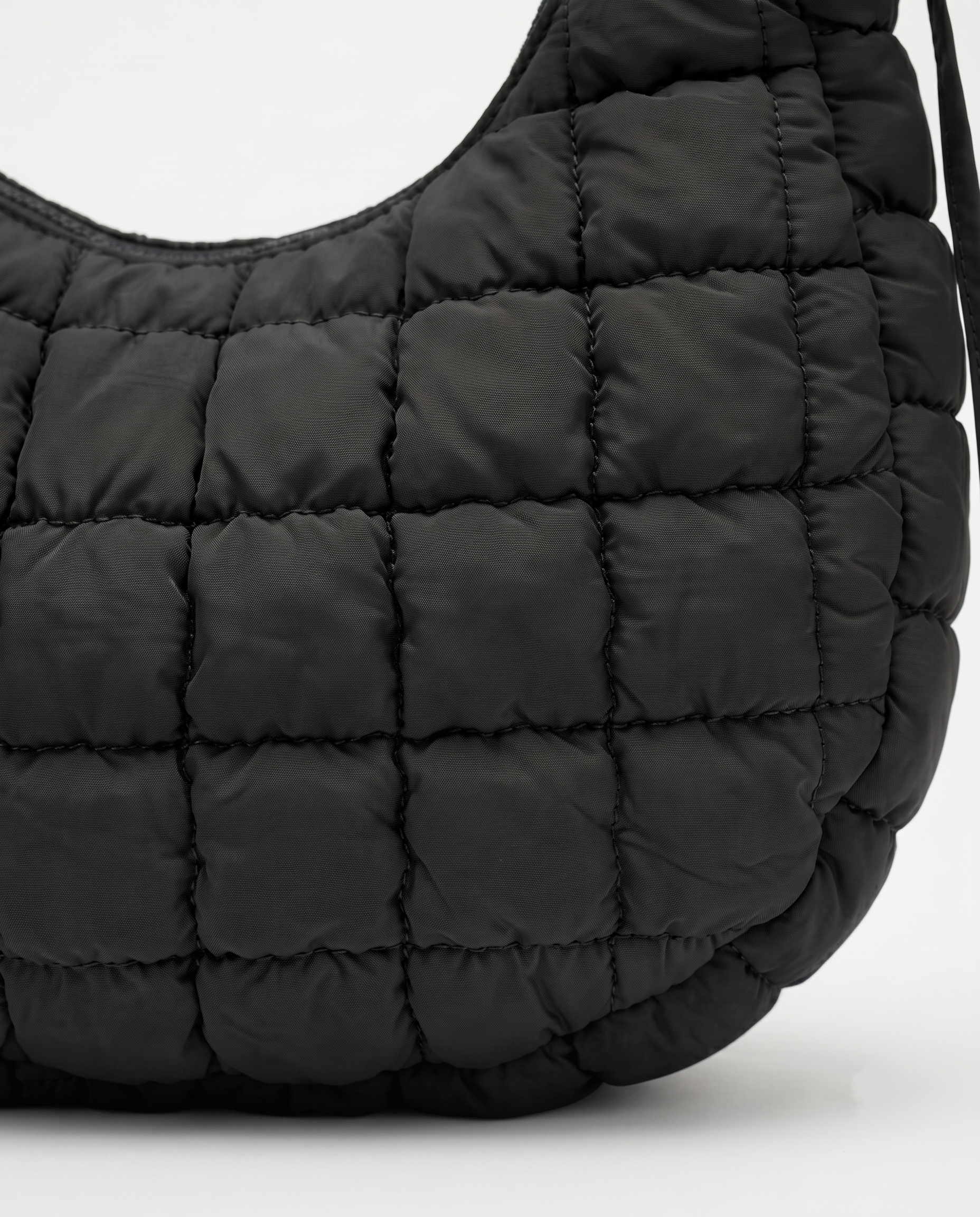 Rosalie Ruffle Quilted Hobo Shoulder Bag - Black
