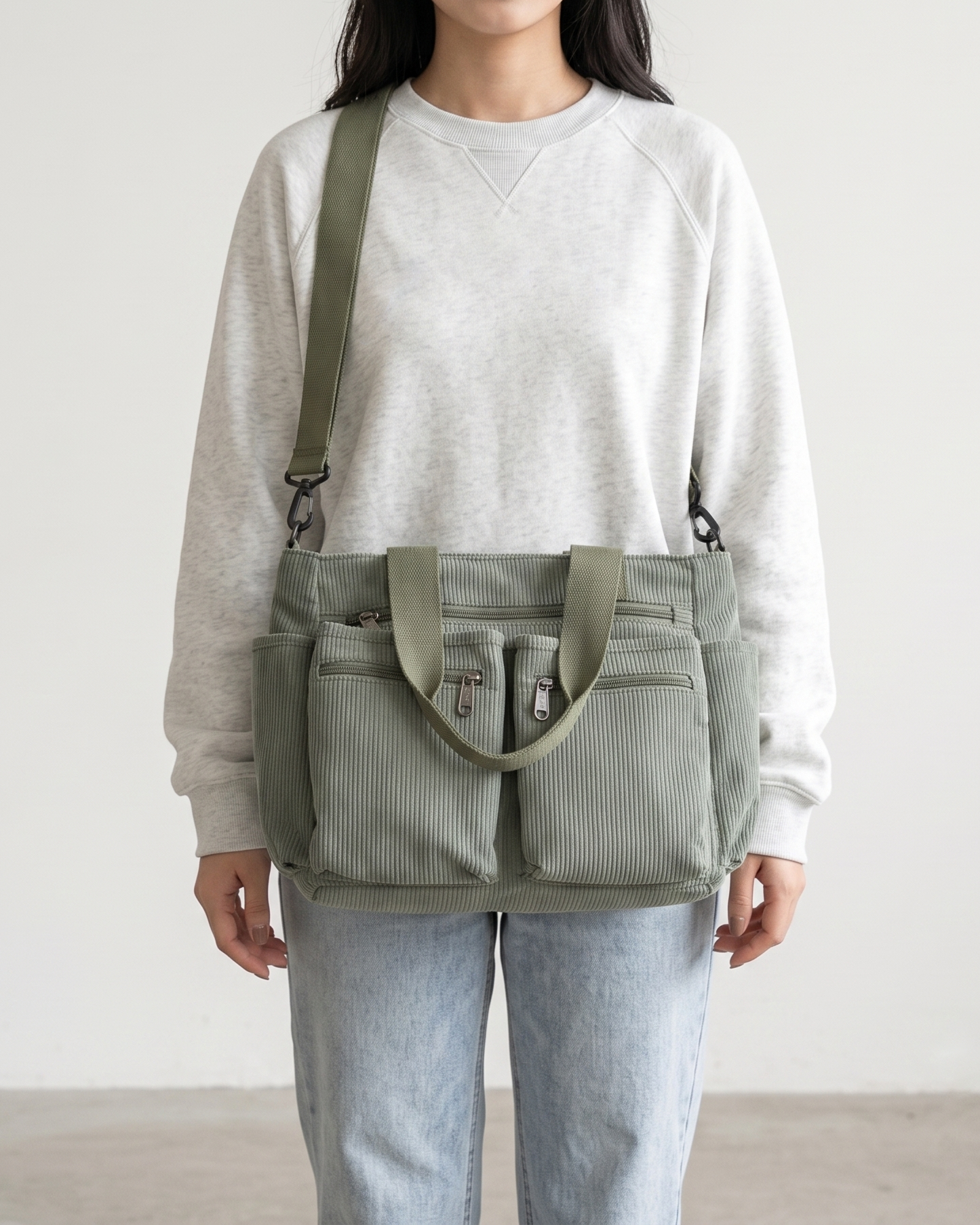 Griselda Corduroy Utility Tote Bag - Army Green