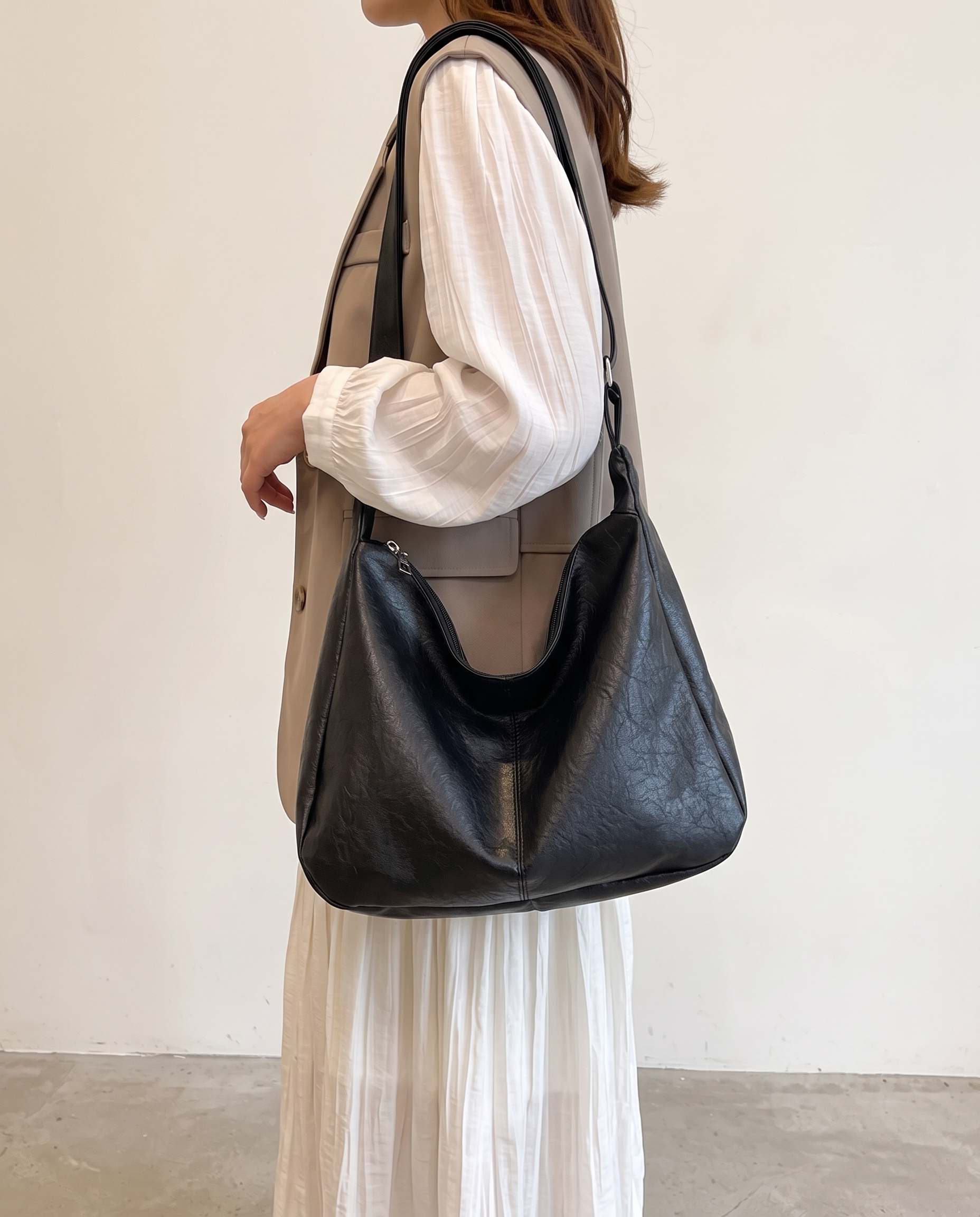 Marcella Adjustable Faux Leather Shoulder Bag - Black
