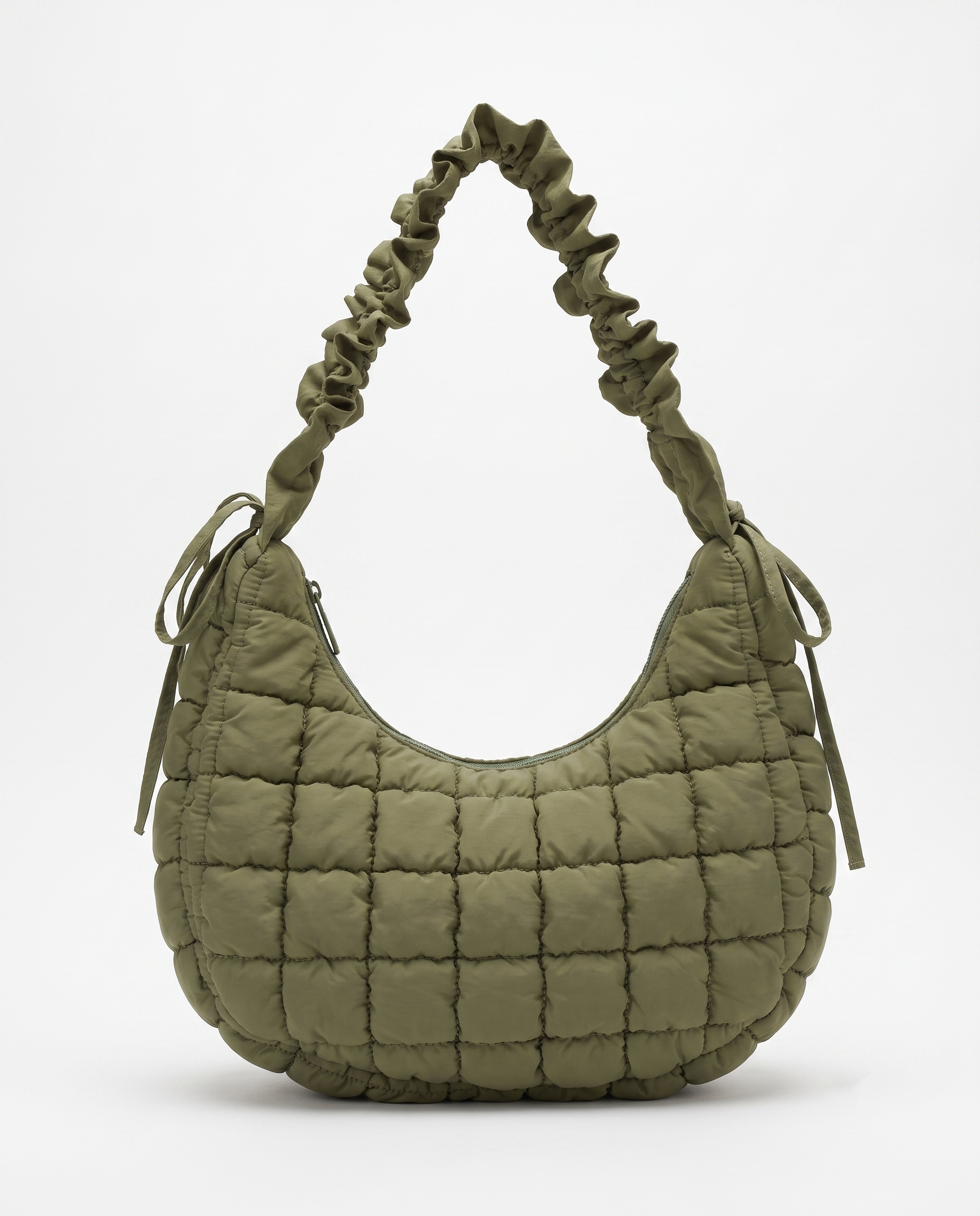 Rosalie Ruffle Quilted Hobo Shoulder Bag - Green