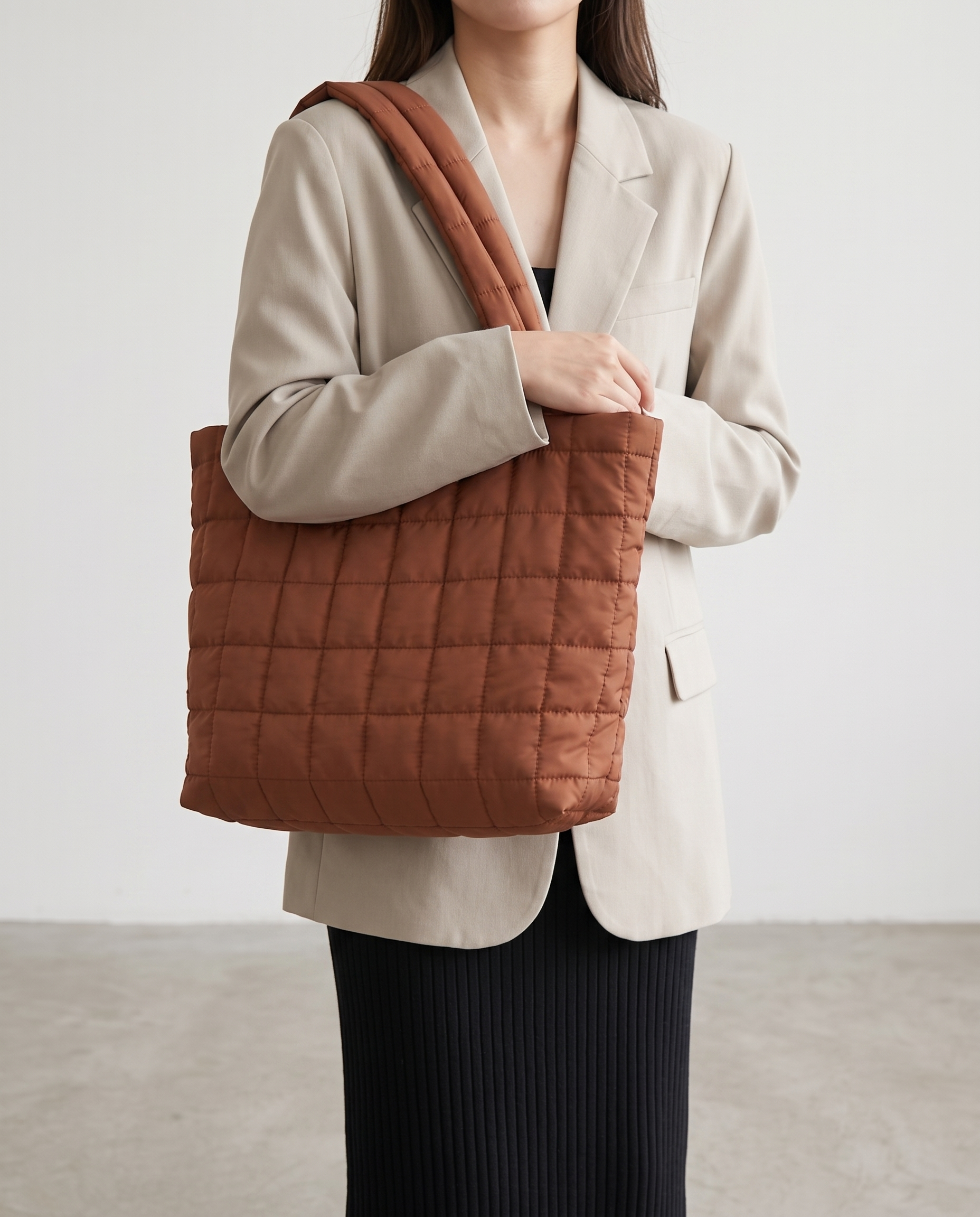 Briony Large Quilted Tote Bag - Brown