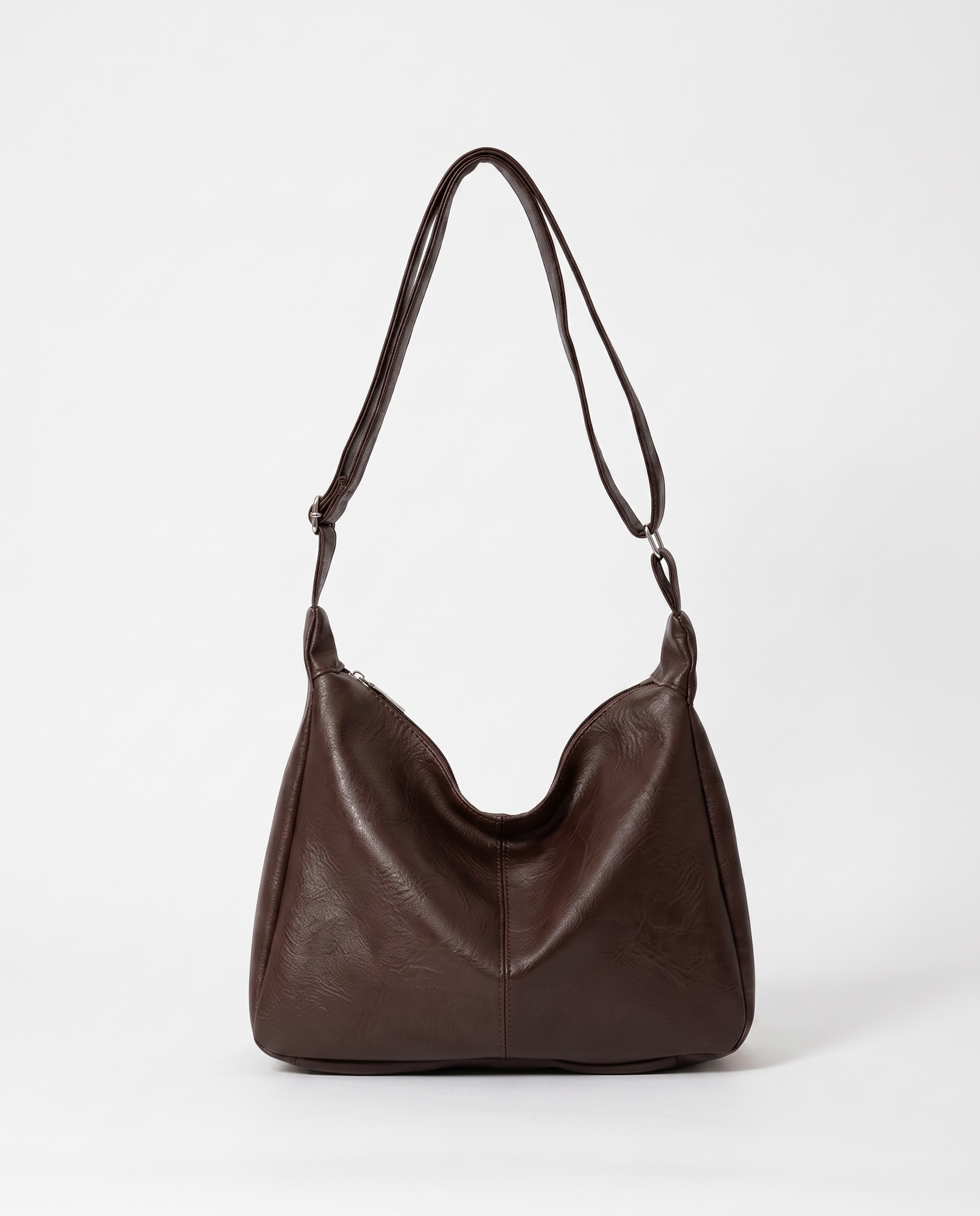 Marcella Adjustable Faux Leather Shoulder Bag - Dark Brown
