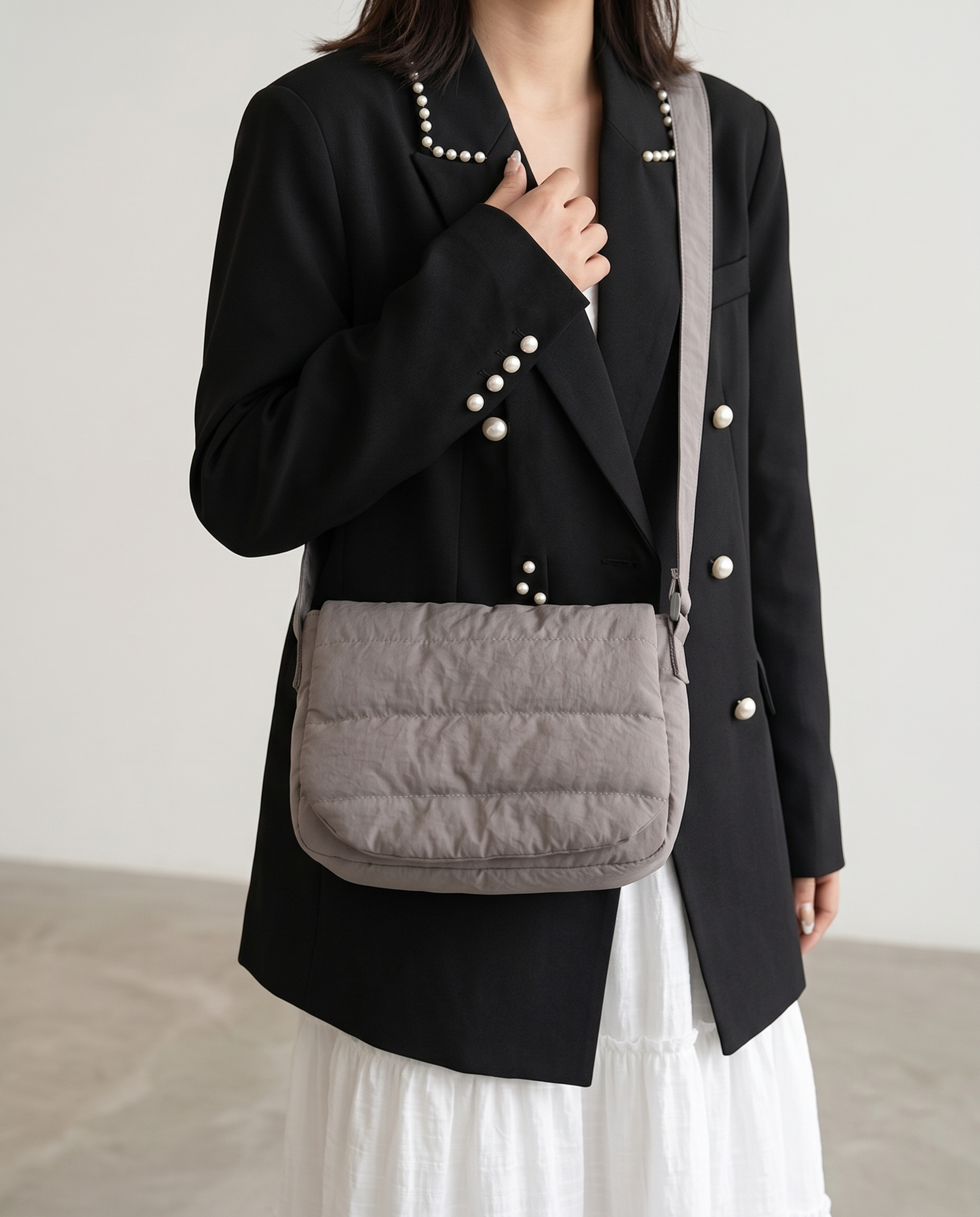 Primella Quilted Crossbody Shoulder Bag - Grey