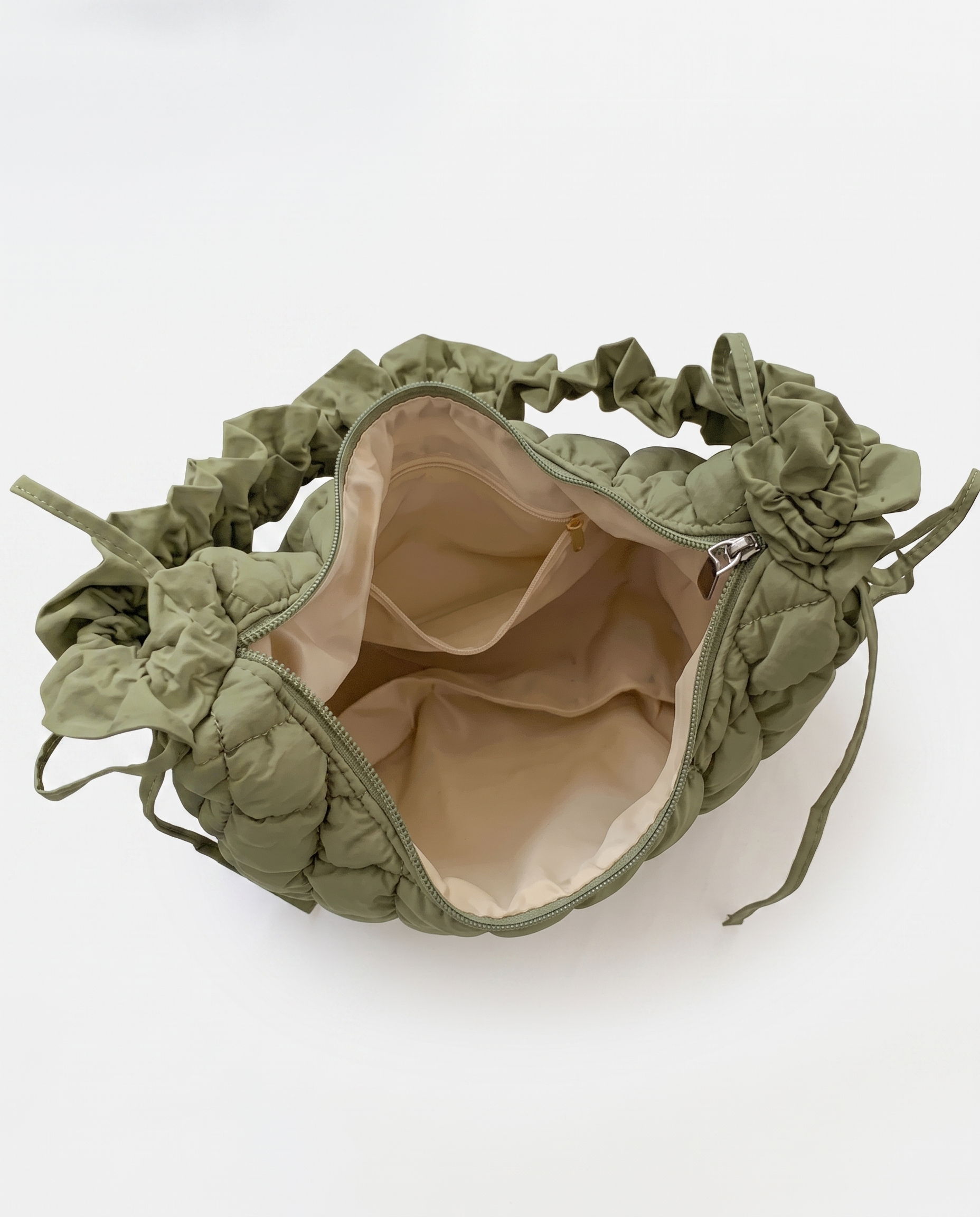Rosalie Ruffle Quilted Hobo Shoulder Bag - Green
