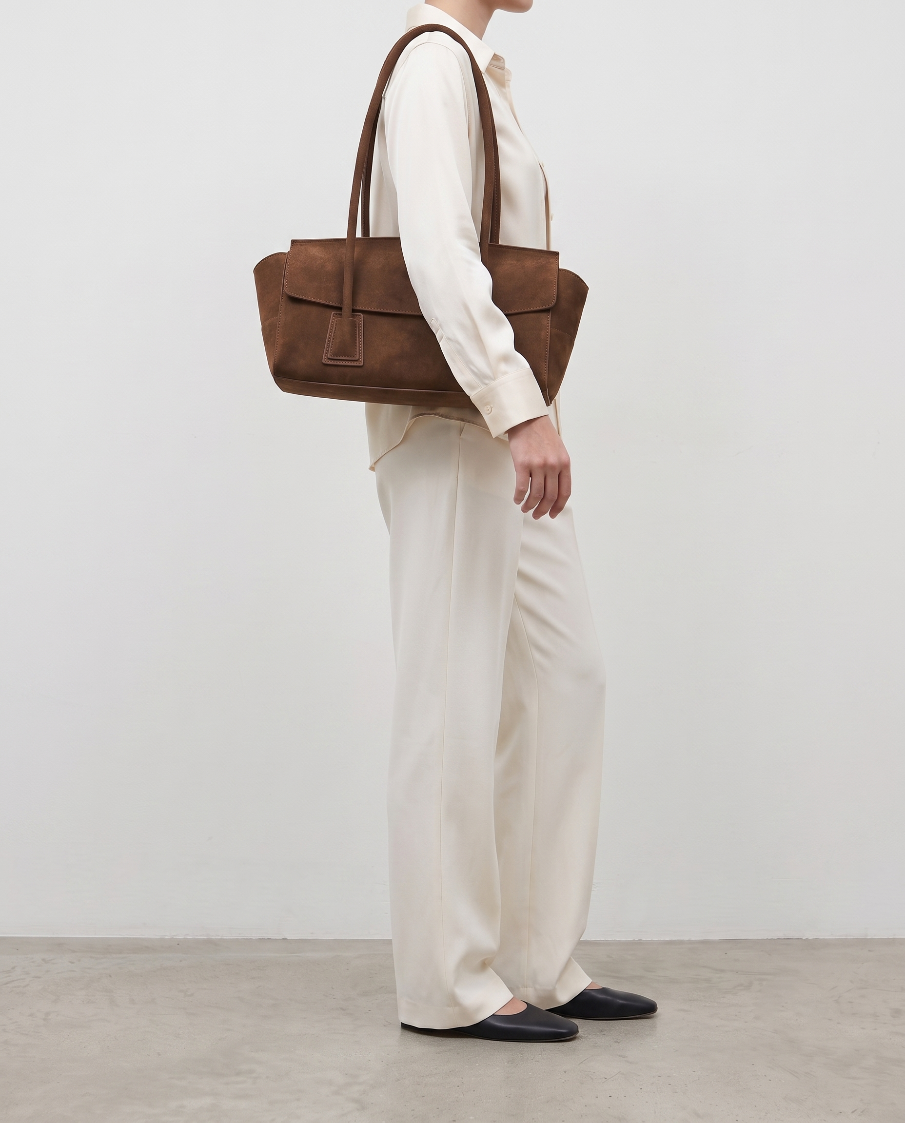 Tabitha Suede Shoulder Tote Bag - Coffee