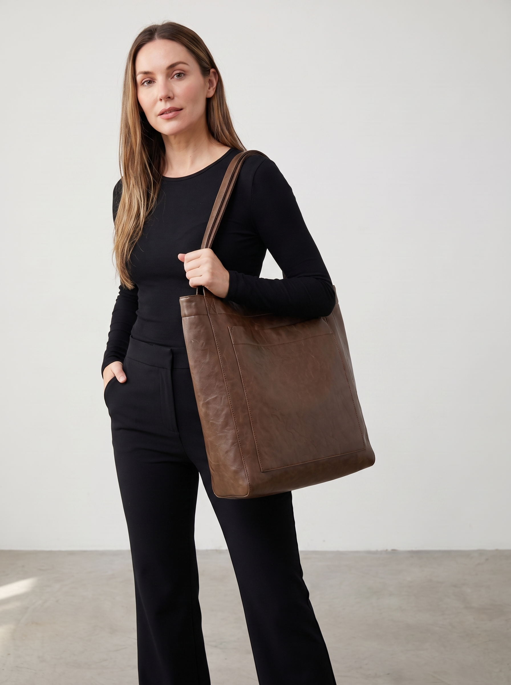 Eilidh Women's Large Vegan Leather Tote Bag, Vintage Oversized Shoulder Bag