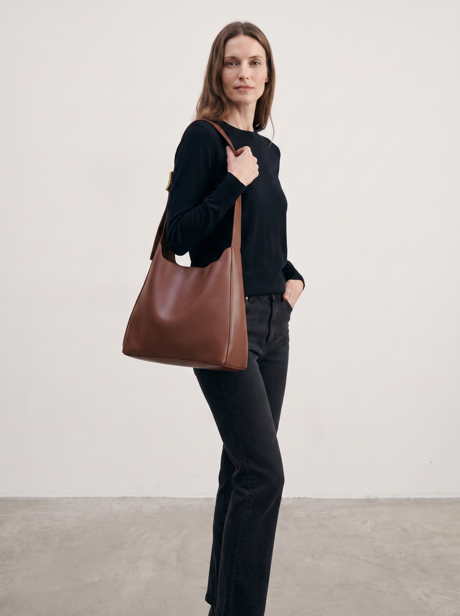 Verena Women's Vegan Leather Minimalist Shoulder Bag, Bucket Tote Bag