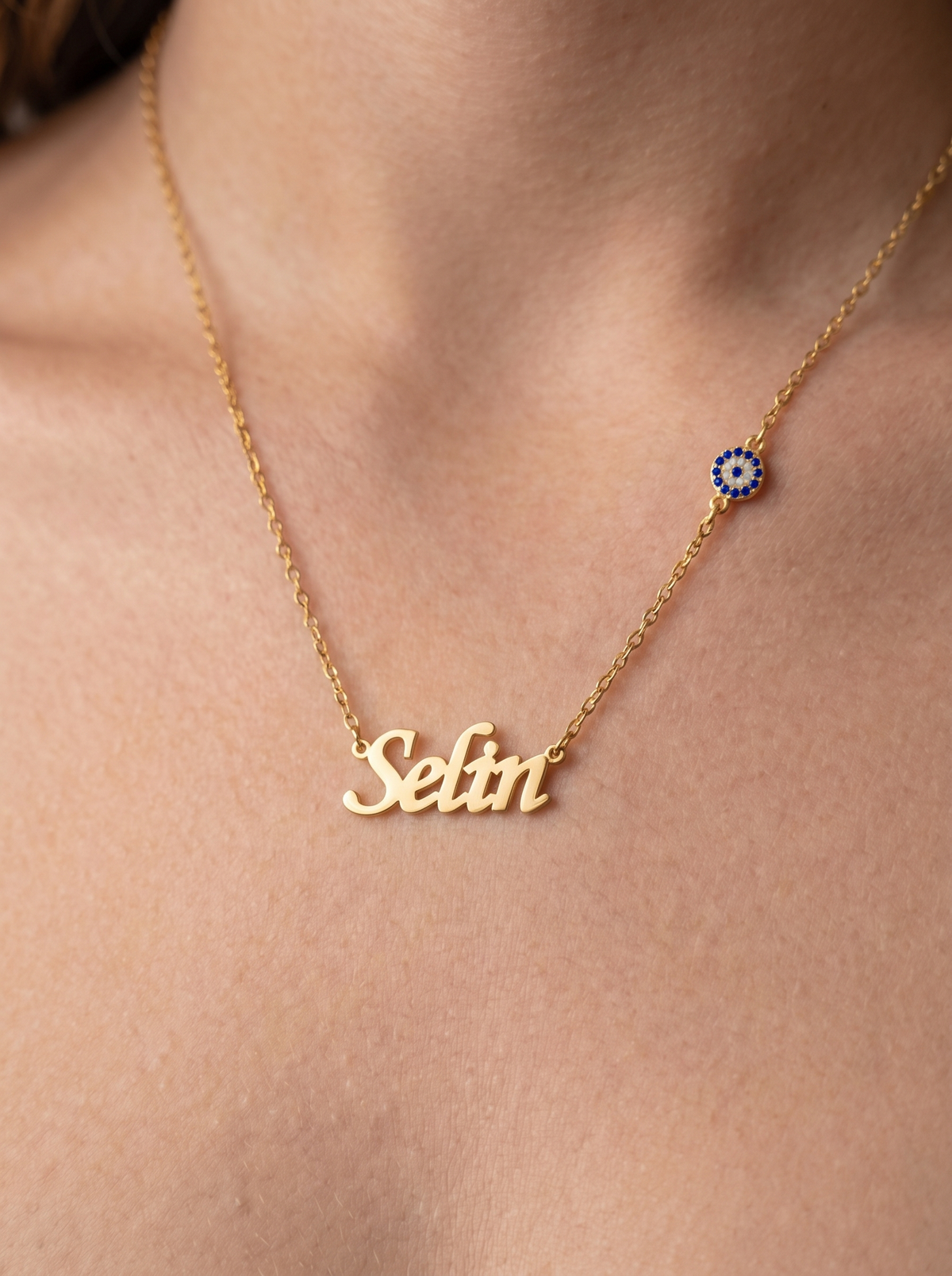 Evangeline Women's Custom Name Necklace with Evil Eye